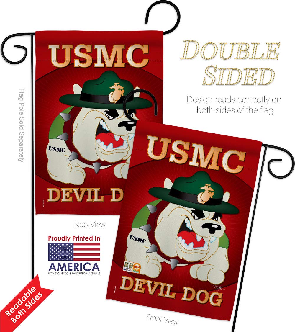 USMC Devil Dog Garden Flag Kit - Double-Sided 28x40 Inch Military House Banner - Armed Forces Veteran Gift, Semper Fi Decor, Made in USA | Perfect for Yard, Porch & Patriotic Home Decoration