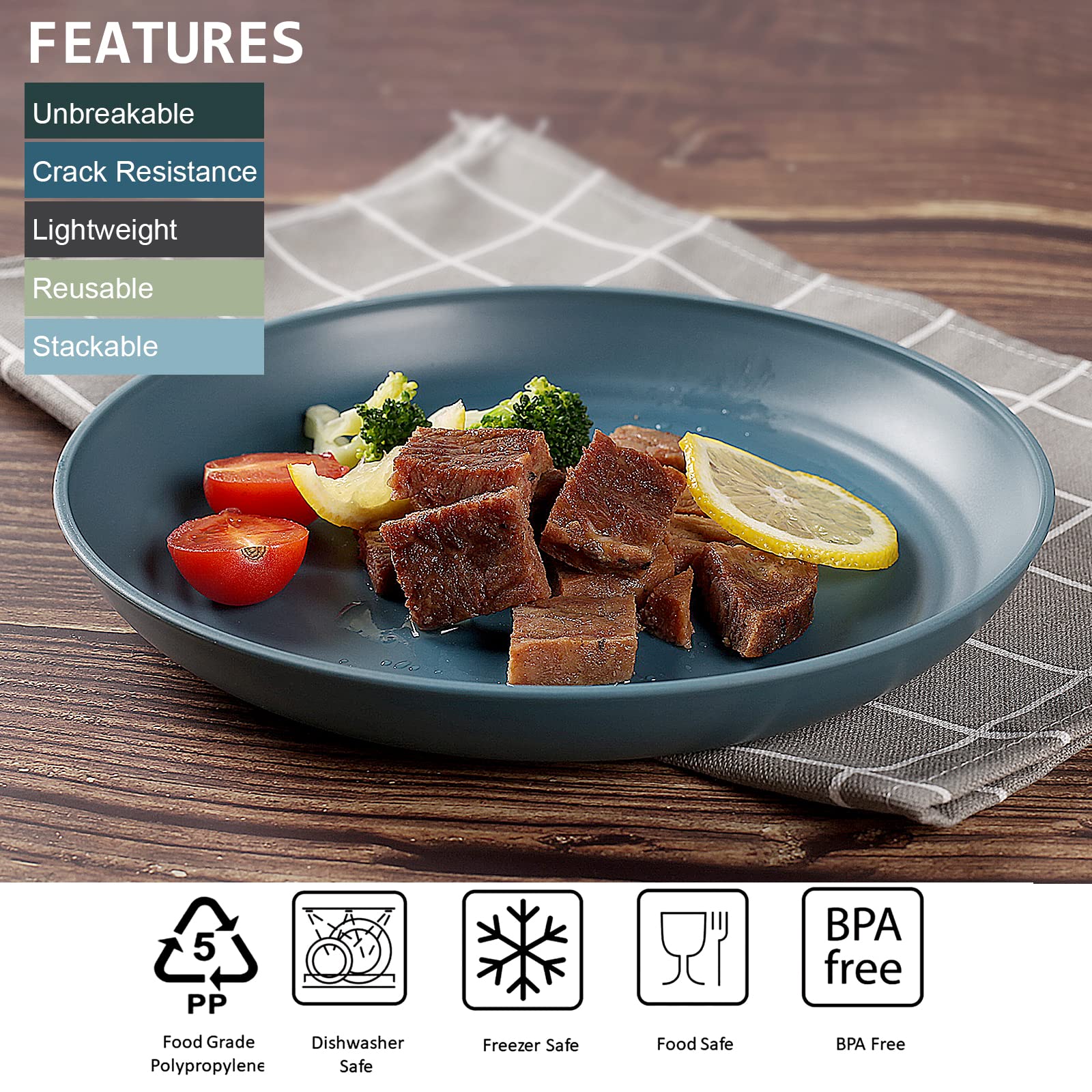 Shopwithgreen Lightweight Plastic Plates - 4 Pack 10 Inch Unbreakable Dinner Plates, Dishwasher & Microwave Safe, BPA Free, for Kids, Children, Toddlers & Adults | Perfect for Family Meals, Picnics, Parties, and Outdoor Dining