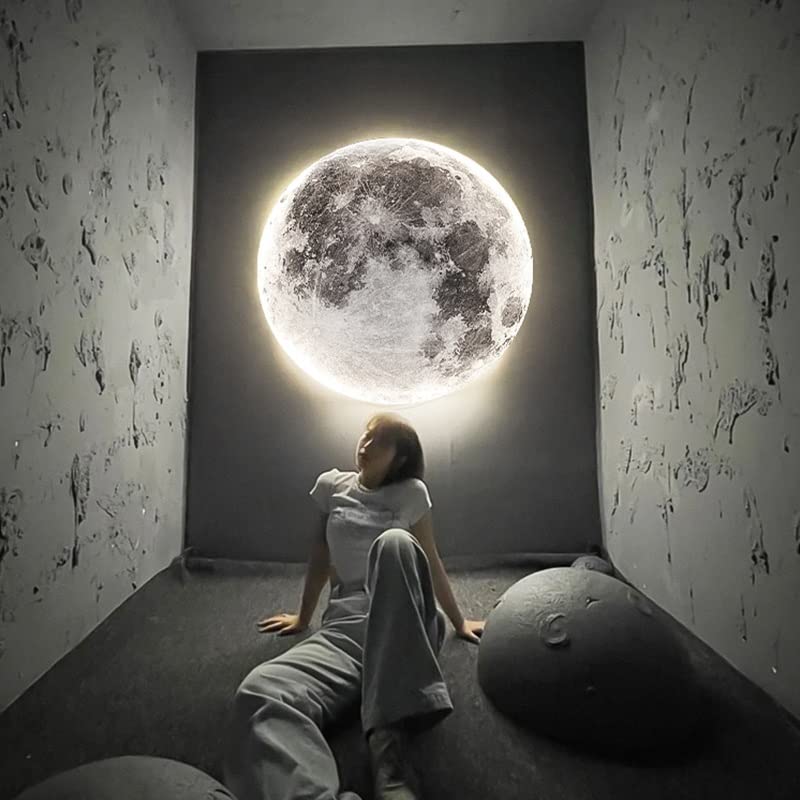 Modern LED Wall Lamp Moon Shape - Dimmable Indoor Lighting for Bedroom, Living Room, Hall - Home Decoration Fixture with 24cm Moon Lampshade (Color Temperature Adjustable) - Perfect for Ambient Lighting, Mood Setting & Wall Accent Decor