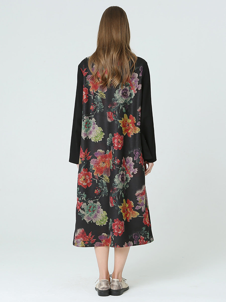 Plus Size Floral Print Turtleneck Long Sleeve Dress for Women - Spring Winter Casual Outfit (Sizes M-2XL) | Perfect for Office, Date Night & Holiday Parties