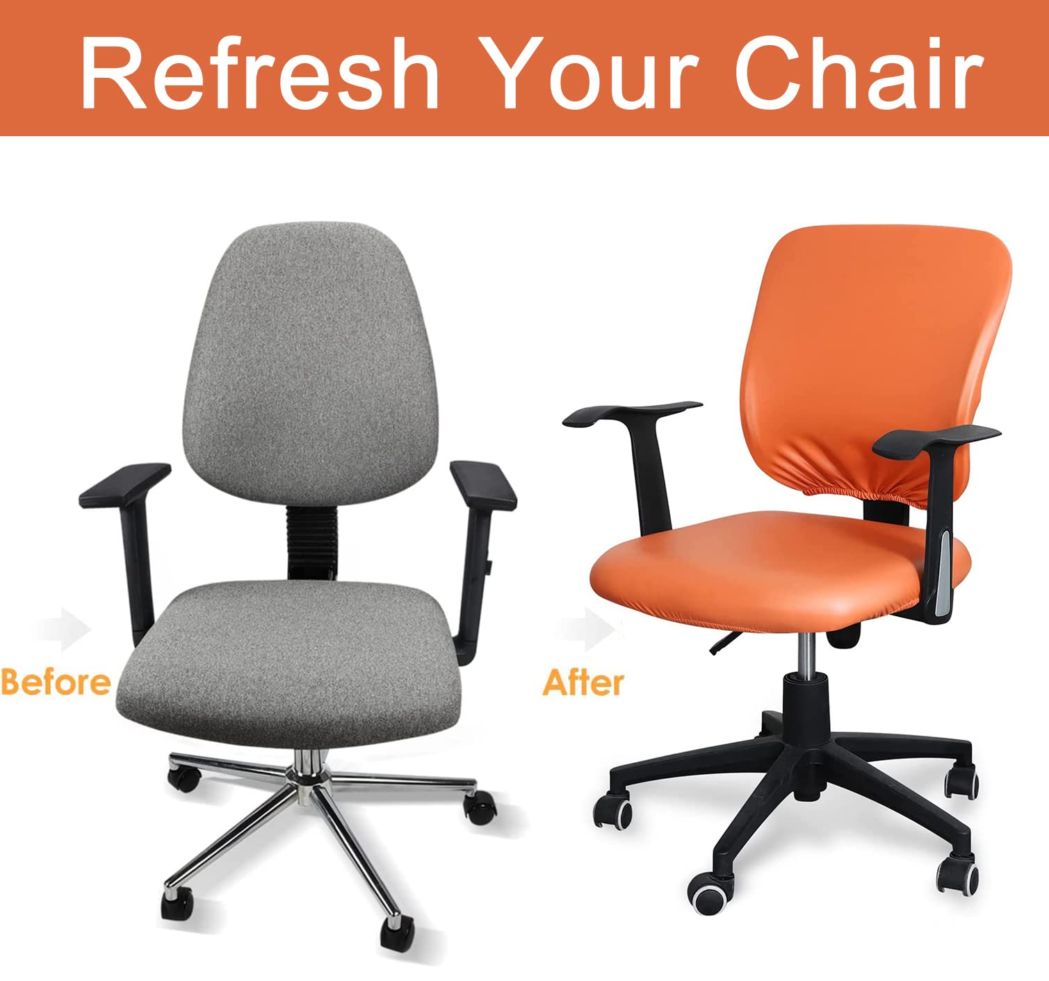 YOPOIY PU Leather Office Chair Cover - Waterproof Computer Chair Slipcover, High Stretch Removable Chair Protector for Universal Rotating Chairs (Black, One Size) - Perfect for Home Office, Gaming & Workspace Protection