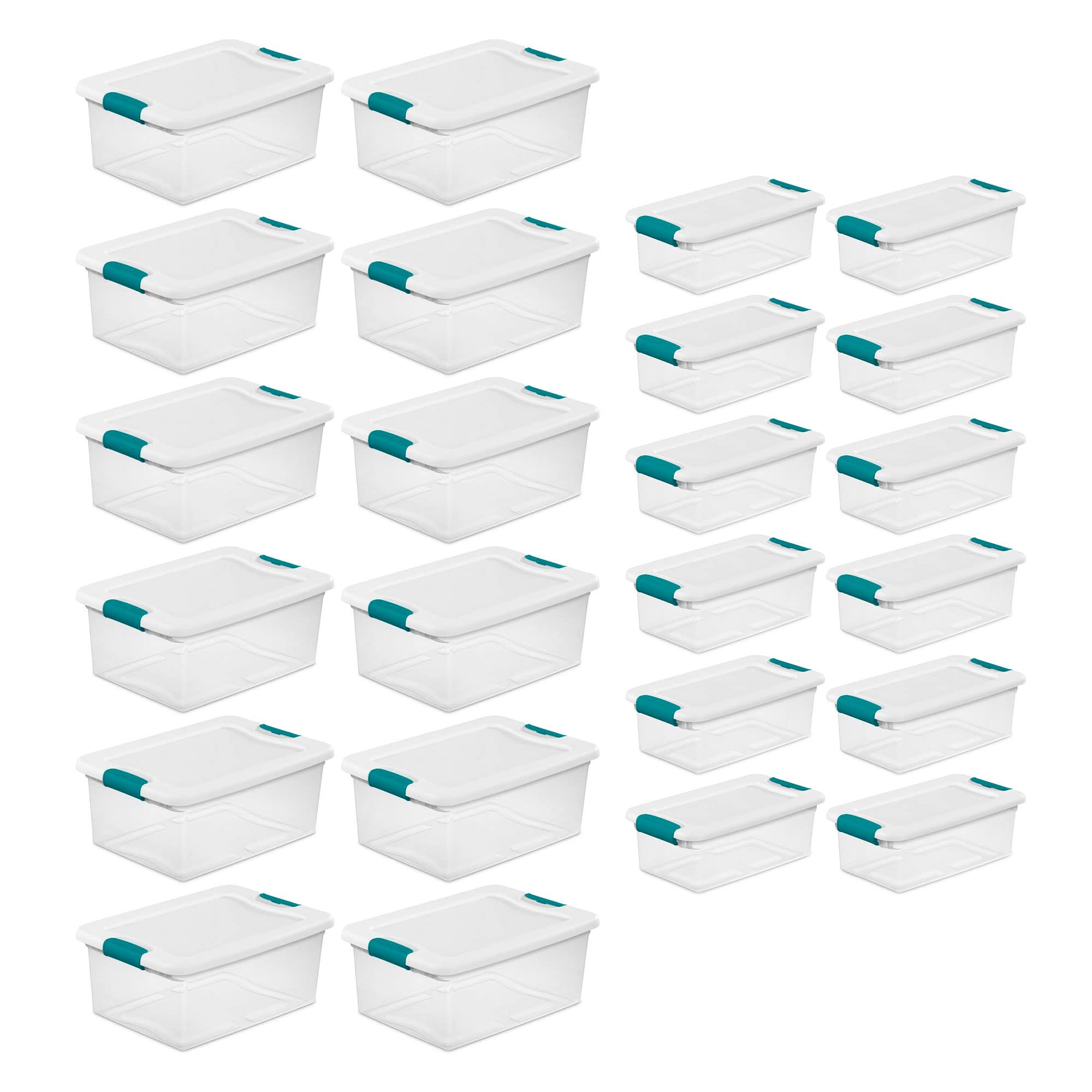 Sterilite 15 Quart Stackable Plastic Storage Containers with Latching Lids (12-Pack) & 6 Qt Organizing Bins with Secure Lids (12-Pack) - Perfect for Home Organization, Garage Storage, and Office Supplies