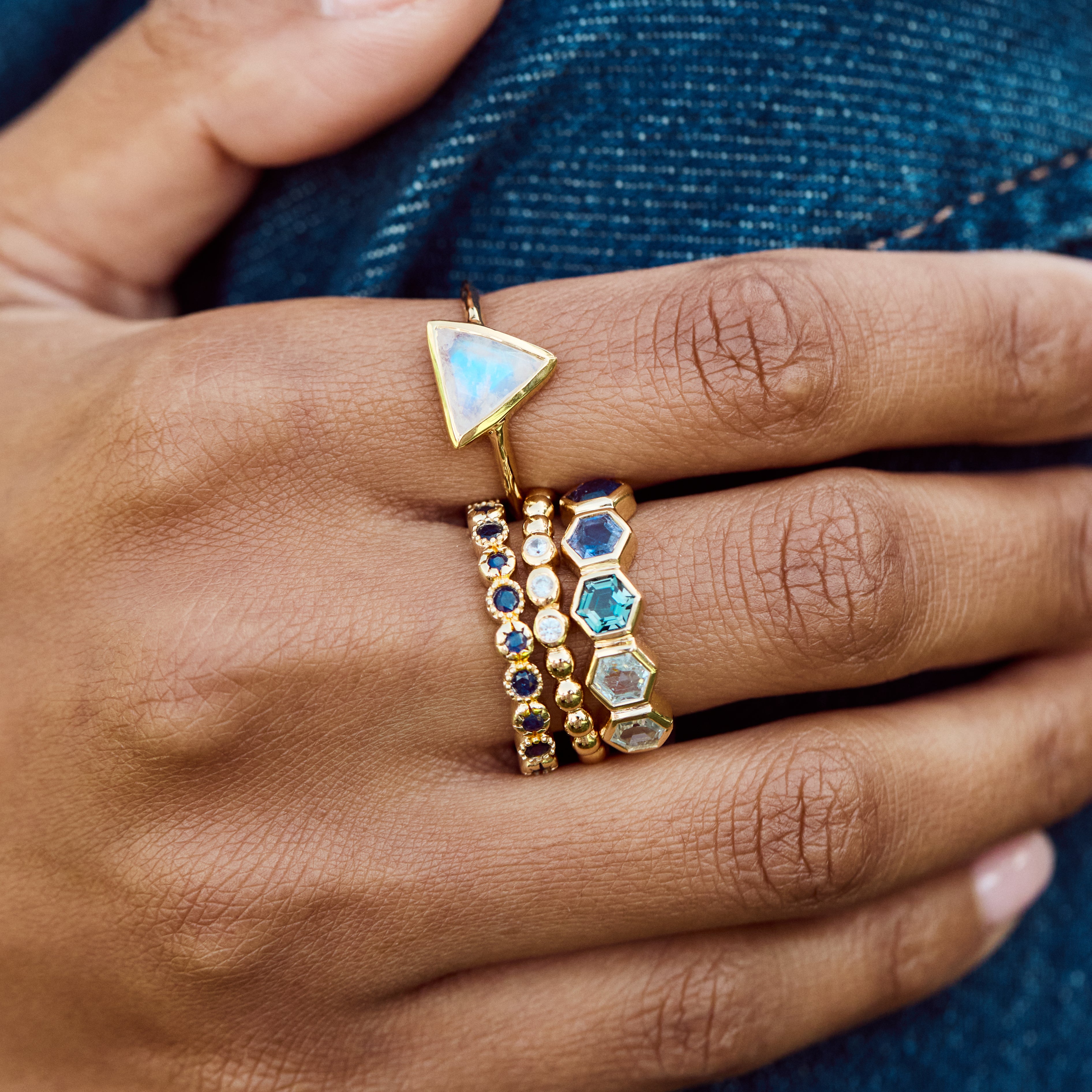 Farrah Moonstone Triangle Ring - Elegant Silver Jewelry for Women - Perfect for Everyday Wear, Boho Style & Special Occasions