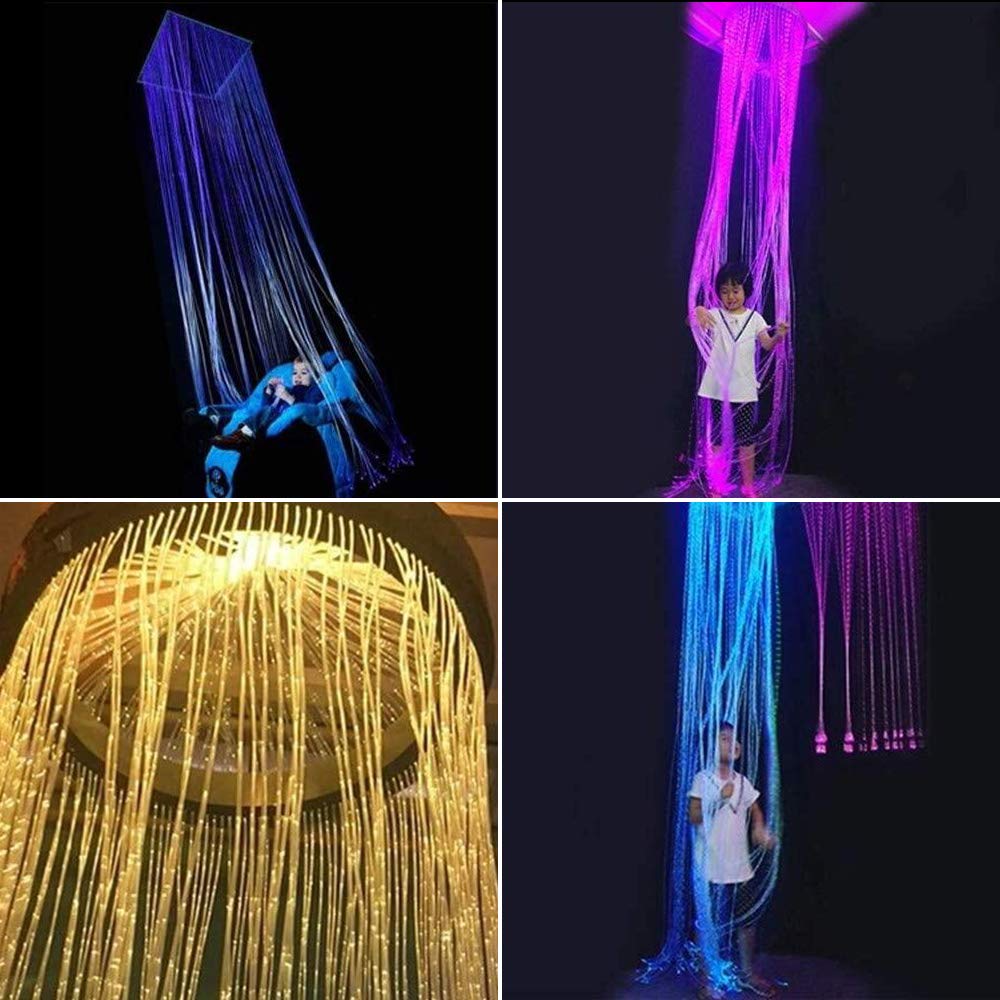 AMKI 16W RGBW Fiber Optic Curtain Light Kit - 300 Strands Waterfall LED Curtain Lights with Smart App & Sound Control, 0.04in/1mm 6.5ft/2m Fiber Optic Cable for Home Window Decor - Perfect for Christmas, Weddings, Parties & Indoor/Outdoor Decoration