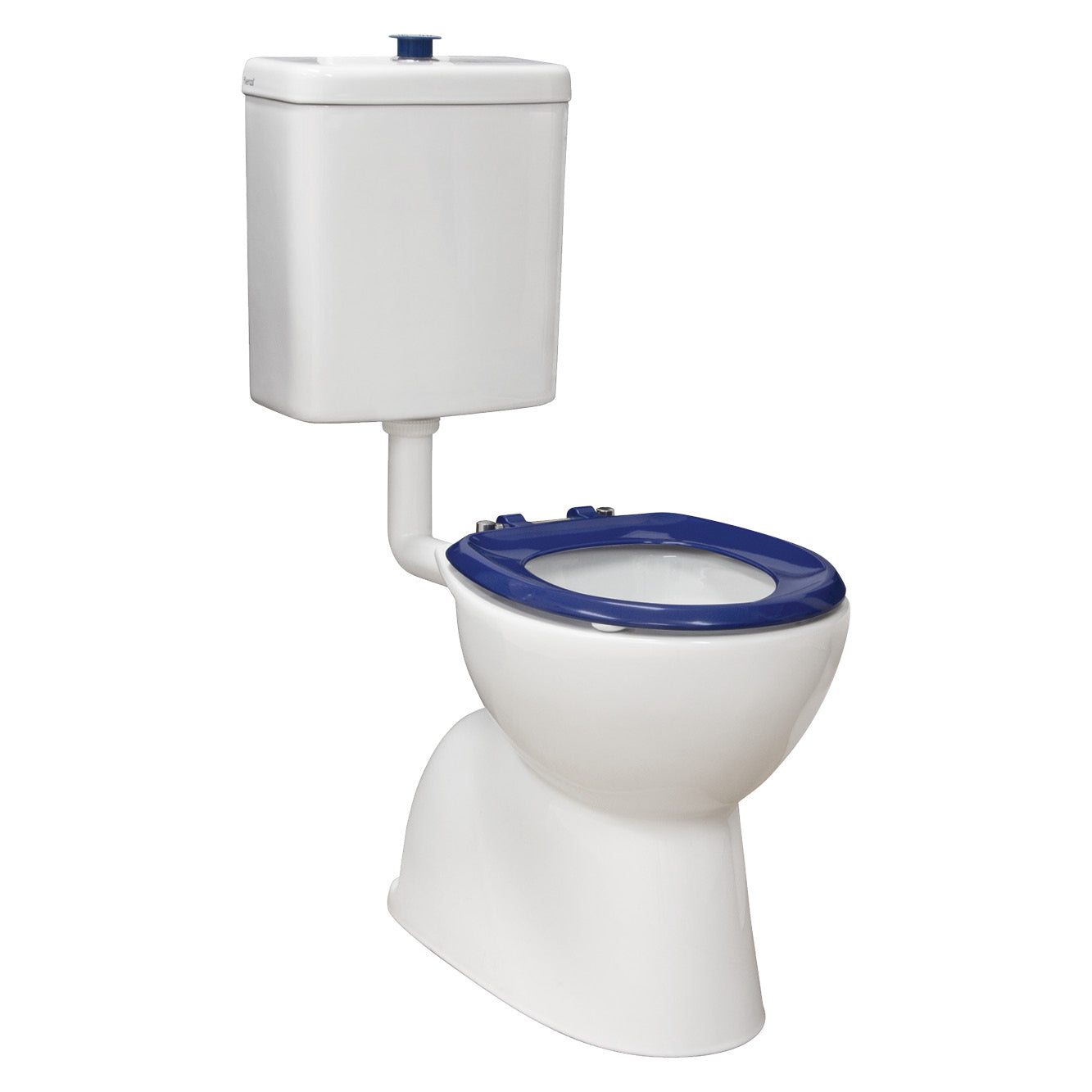 Fienza K001D Stella Care Adjustable Link Toilet Suite with Soft-Close Blue Seat & Large Flush Button - Perfect for Modern Bathrooms, Small Spaces & ADA Compliance