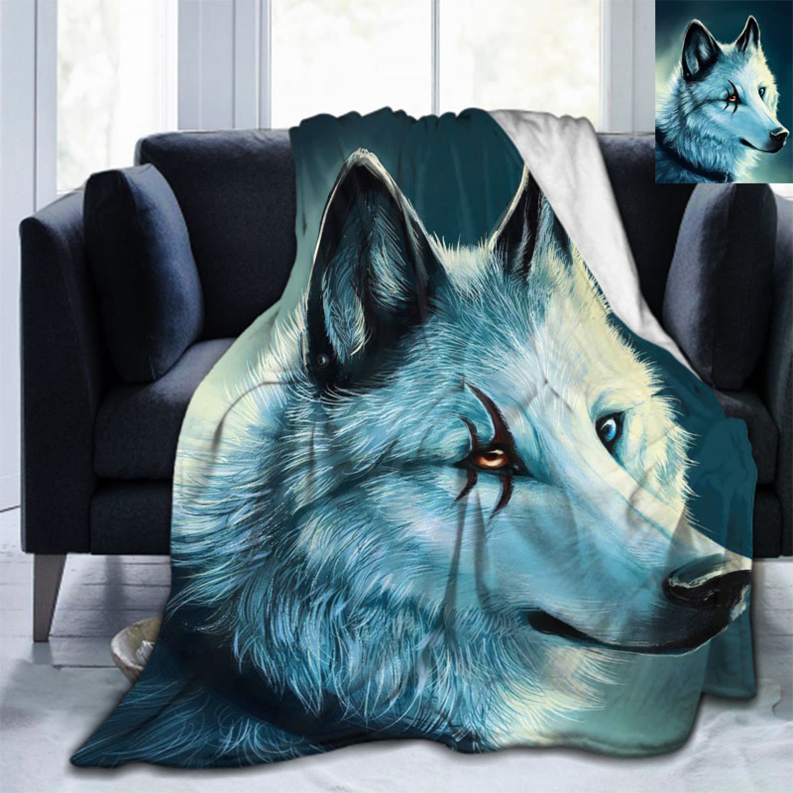 White Wolf Flannel Fleece Queen Blanket - 90