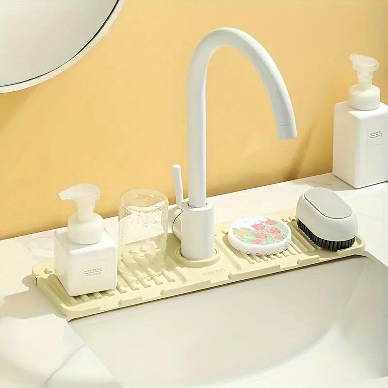 PURCHASE ZONE® Silicone Faucet Splash Guard - Multi-Functional Kitchen Sink Drain Mat, Fast Drying Splash Pad for Bathroom & Countertop (Multicolor, 1pc) - Perfect for Preventing Water Spills & Protecting Surfaces