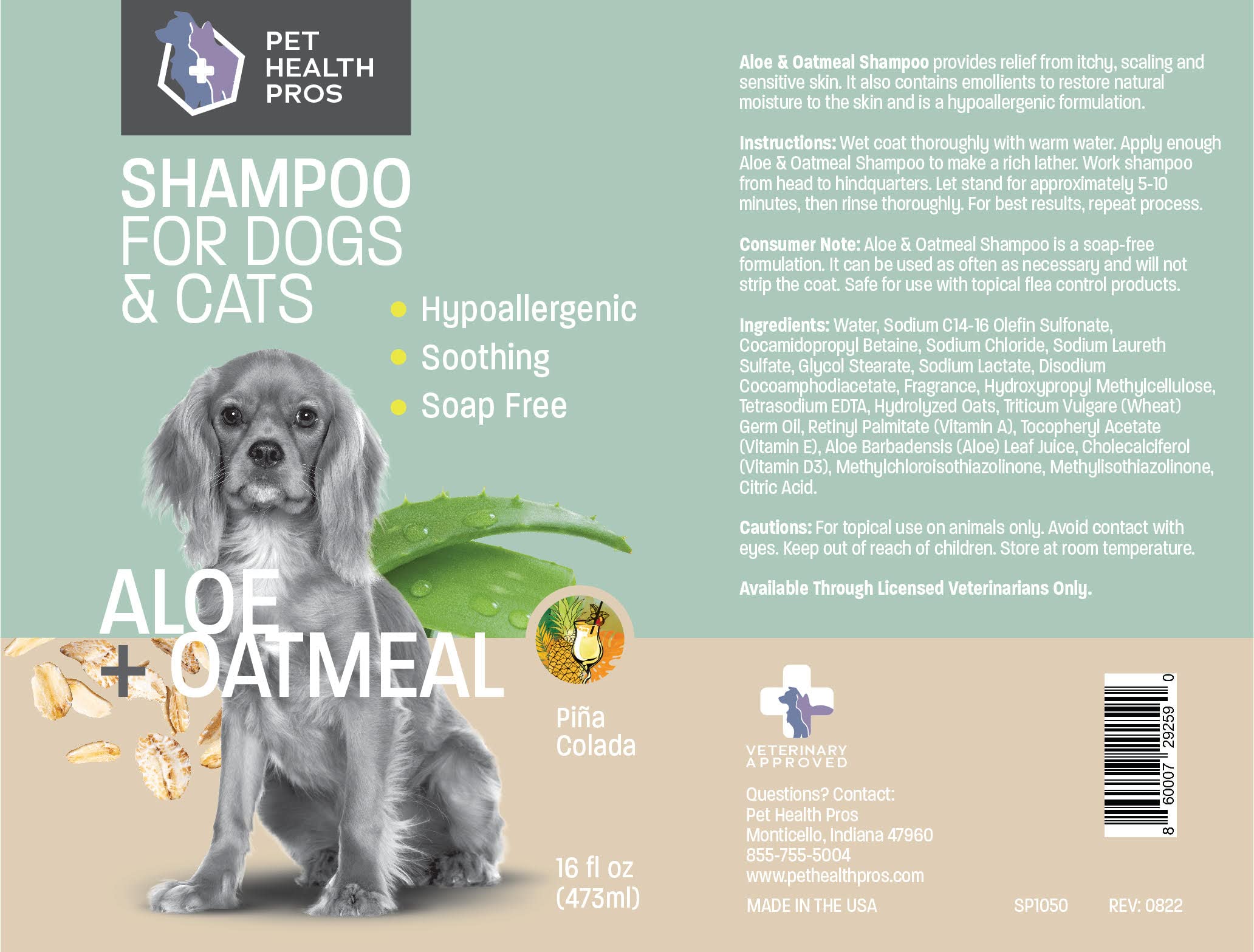 Aloe & Oatmeal Dog Shampoo for Sensitive Skin - Hypoallergenic Itch Relief & Moisturizing Shampoo & Conditioner - Soap-Free Formula for Dry, Itchy Skin - 16 oz - Perfect for Allergy-Prone Dogs & Post-Bath Comfort