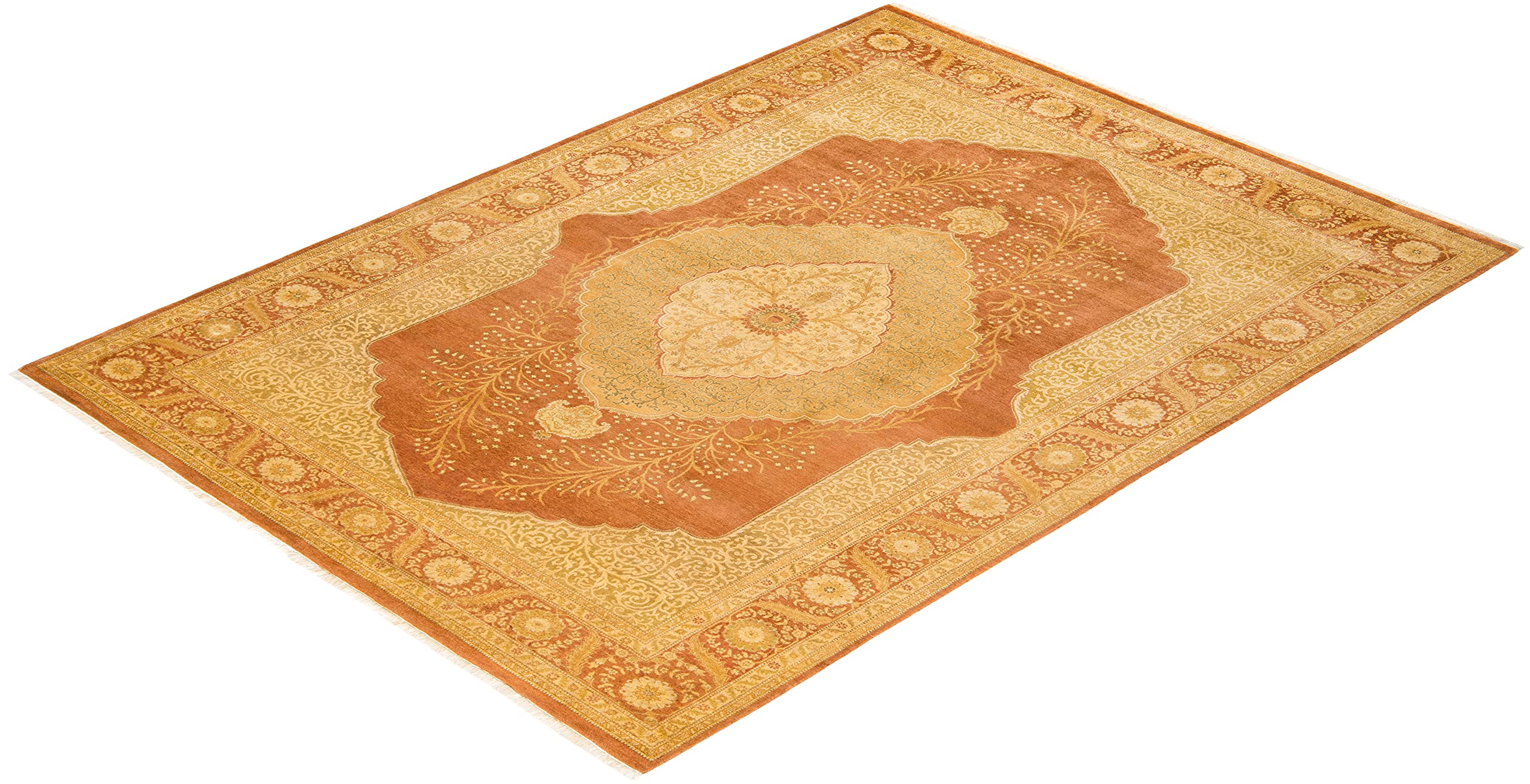 Handmade Wool Oriental Mogul Brown 6x9 Area Rug - Traditional Hand-Knotted One-of-a-Kind Solo Rugs for Living Room, Bedroom & Home Decor