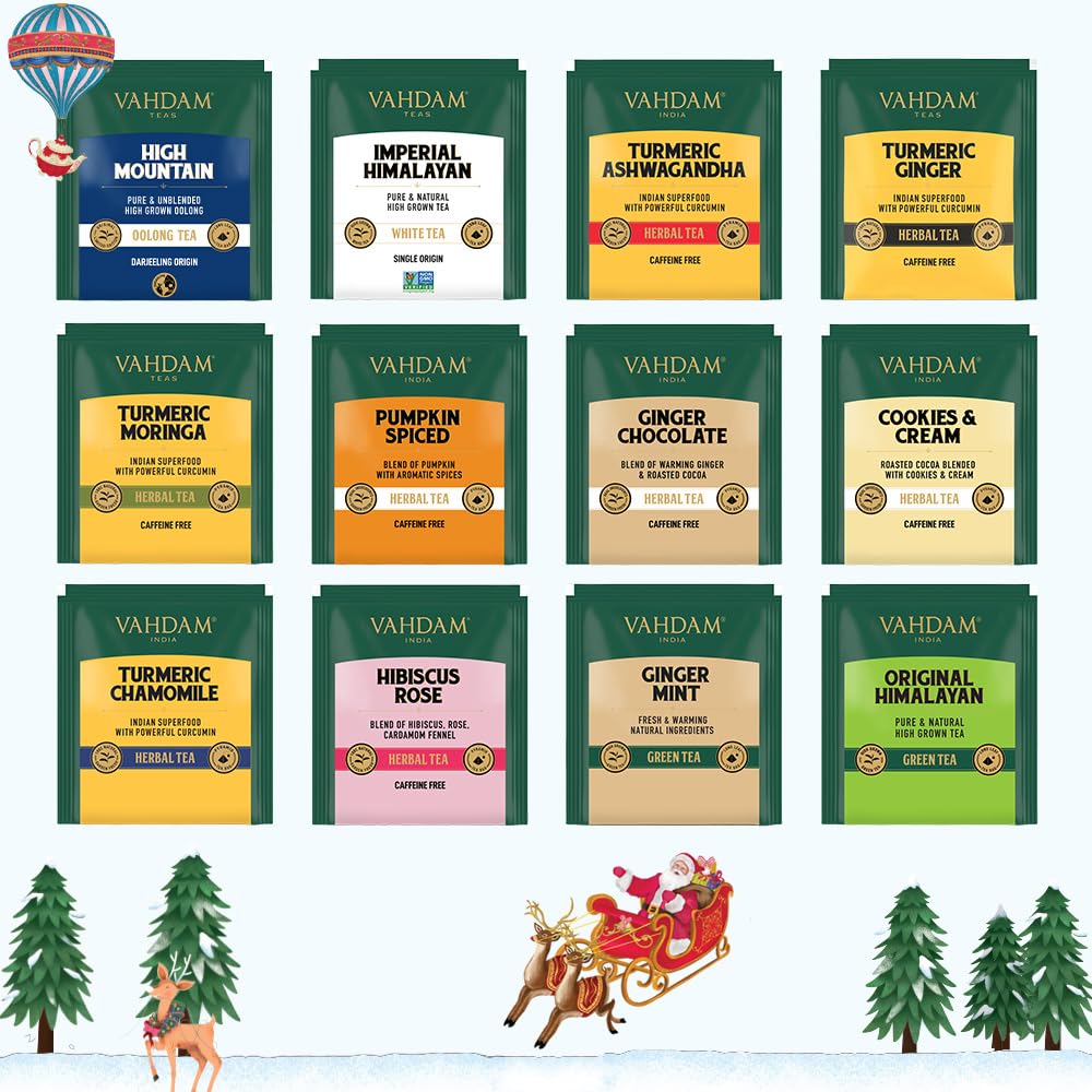 VAHDAM 2025 Advent Calendar Tea Bags Gift Set - 24 Unique Flavors Holiday Tea Collection | Premium Folding Christmas Calendar for Adults (Women & Men) | Perfect Holiday Gift, Office Treat & Cozy Winter Nights Companion