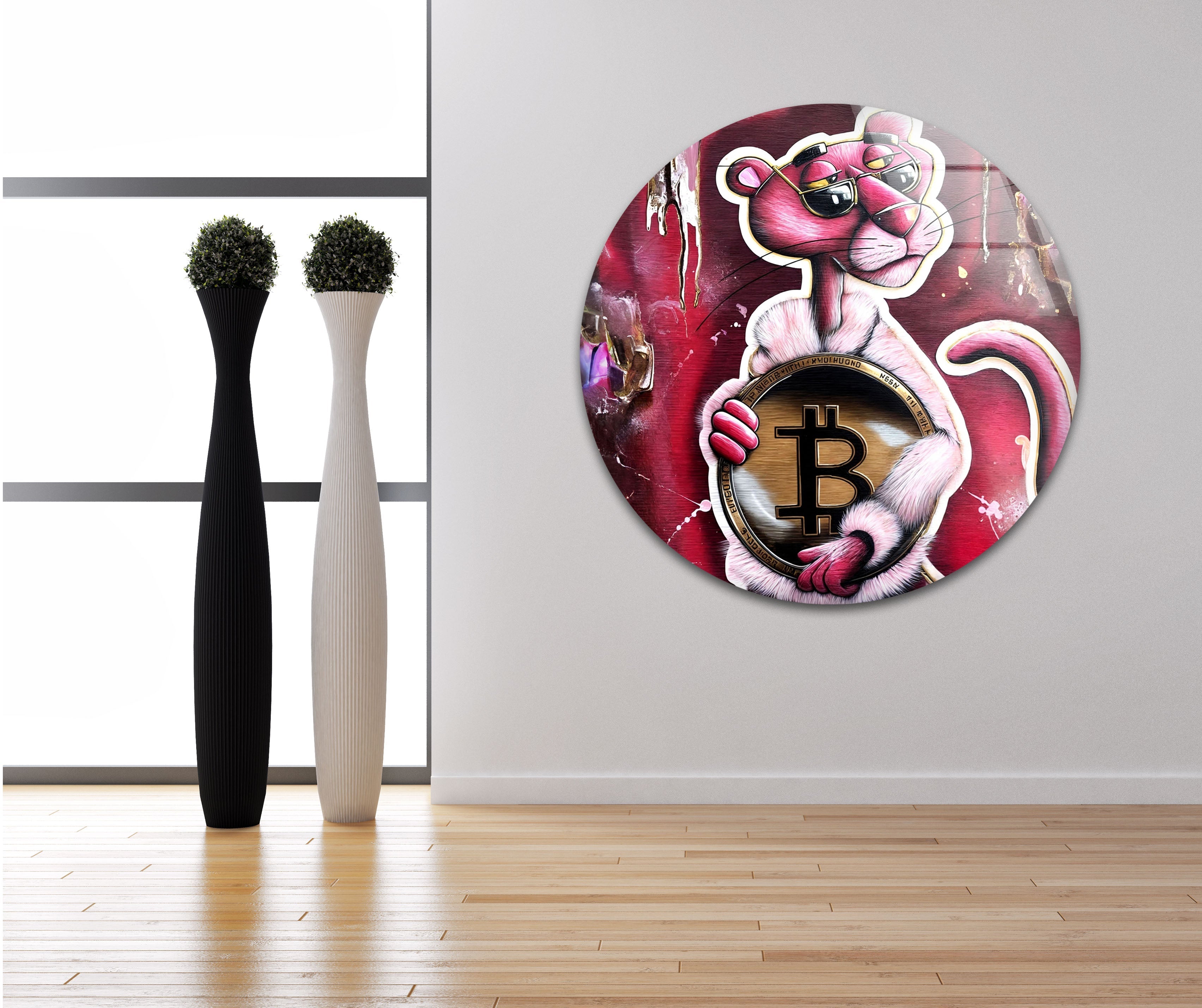 Bitcoin Panther Glass Wall Art - Modern Crypto Decor for Home & Office - Perfect for Living Room, Bedroom, or Office Wall Decor