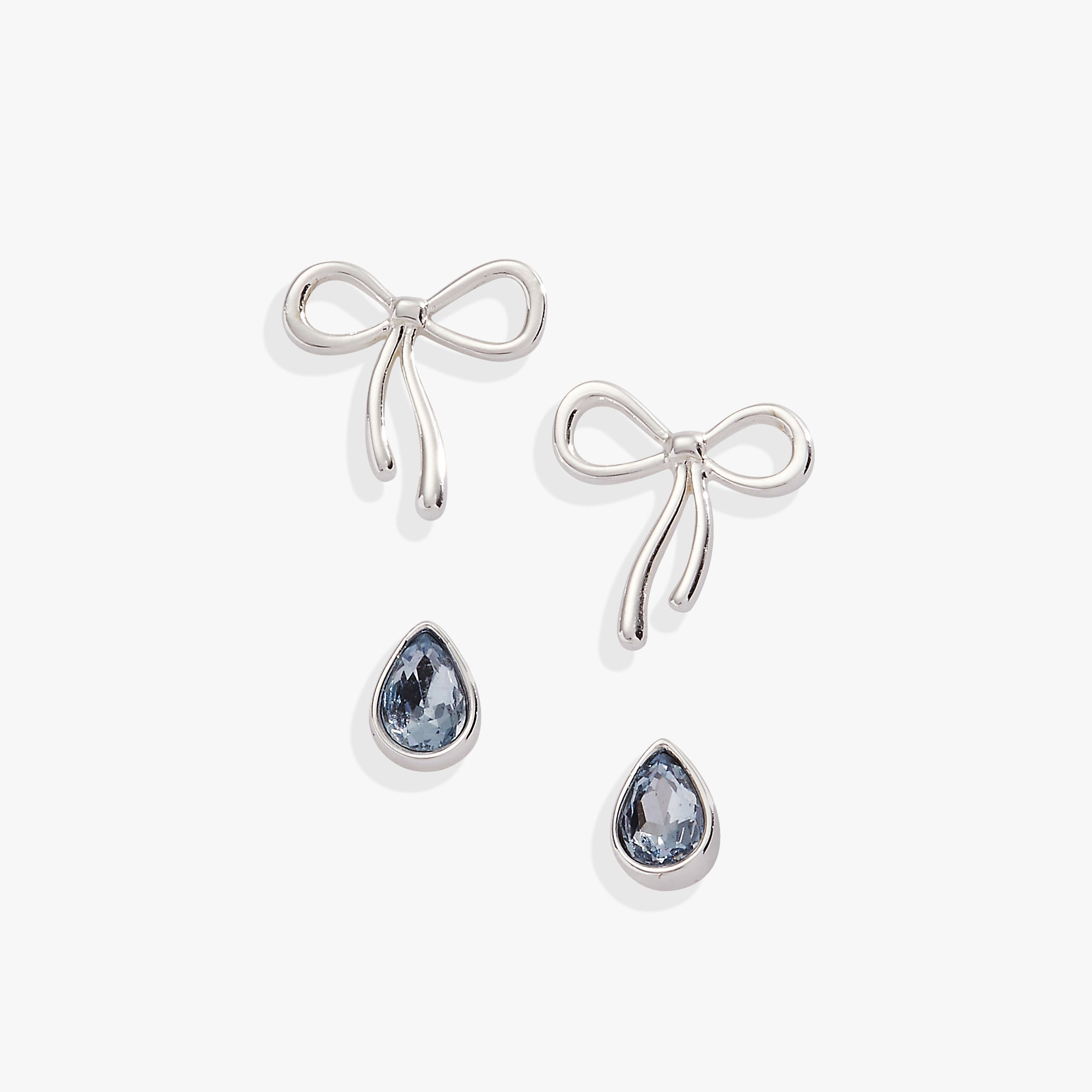Bow & Teardrop Stud Earring Set - Elegant Silver Jewelry for Women | Perfect for Parties, Weddings & Everyday Wear