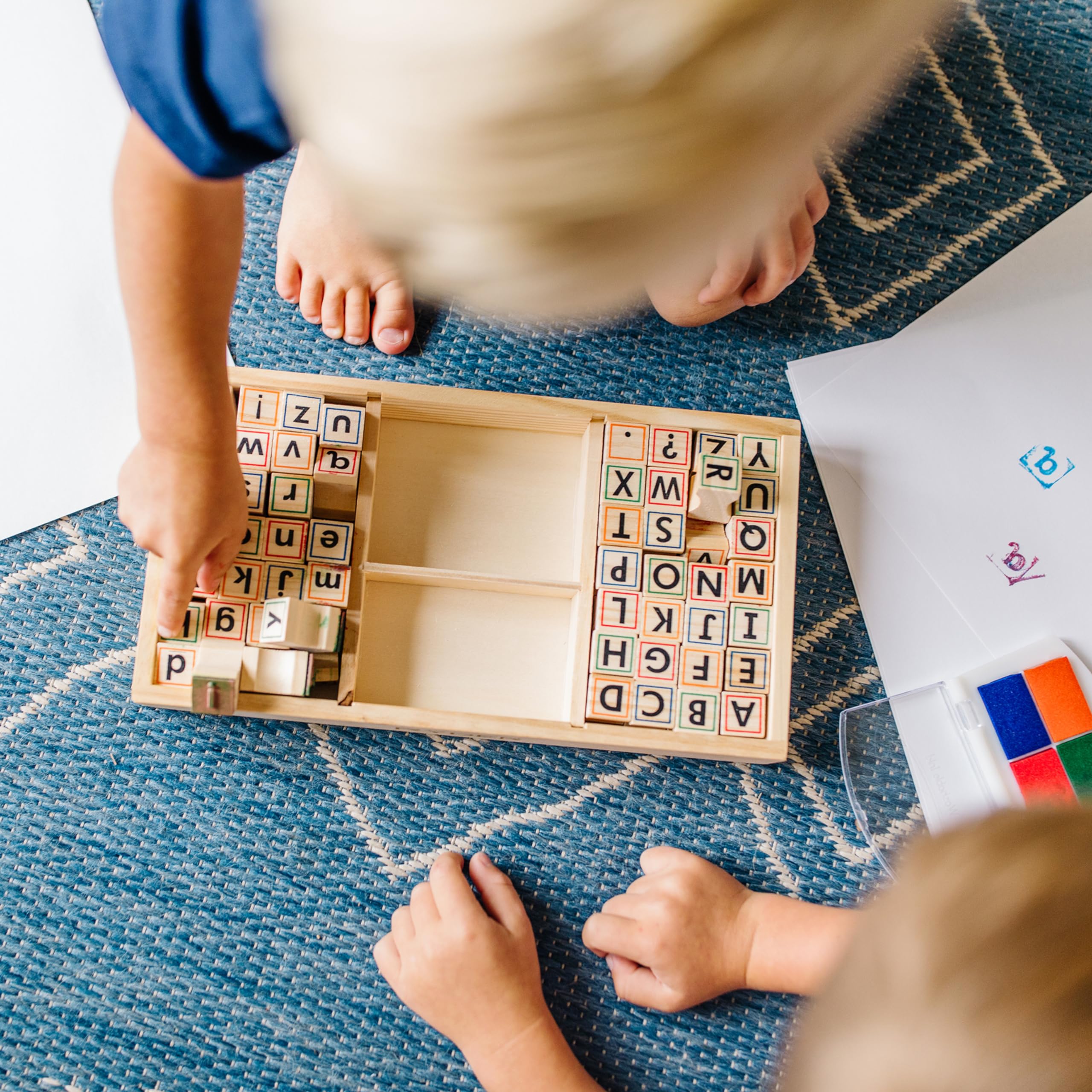 Melissa & Doug Wooden Alphabet Stamp Set - 56 Lowercase & Uppercase Letter Stamps for Kids Ages 4+, ABC Learning Toys, Preschool Writing Practice, Arts & Crafts Supplies for Homeschool & Classroom Activities