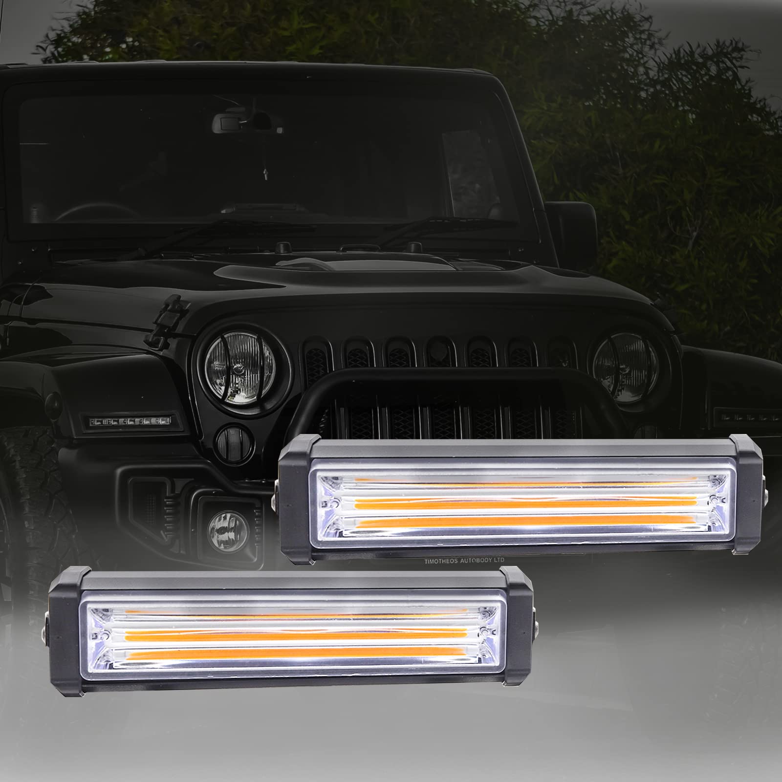 2PCS Amber COB LED Grille Lights - Daytime Running Lights & Emergency Warning Strobe Lights for Trucks, Construction Vehicles | Durable Surface Mount Front Grille Lights for Enhanced Road Safety & Visibility