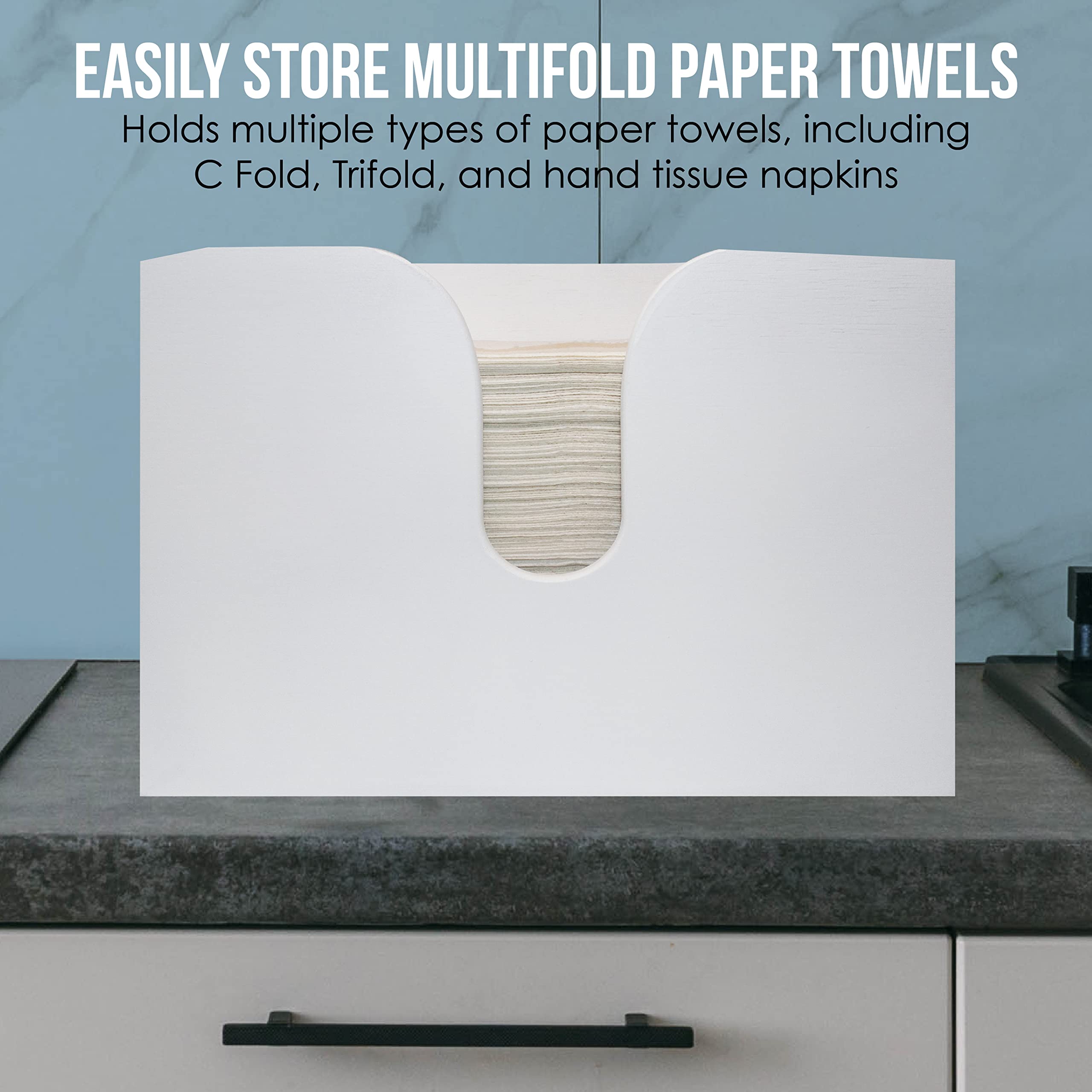 Eco-Friendly Bamboo Paper Towel Dispenser - Wall Mount & Countertop Kitchen & Bathroom Organizer - Holds Multifold, C-Fold & Trifold Paper Towels - Perfect for Home, Office & Restaurant Use