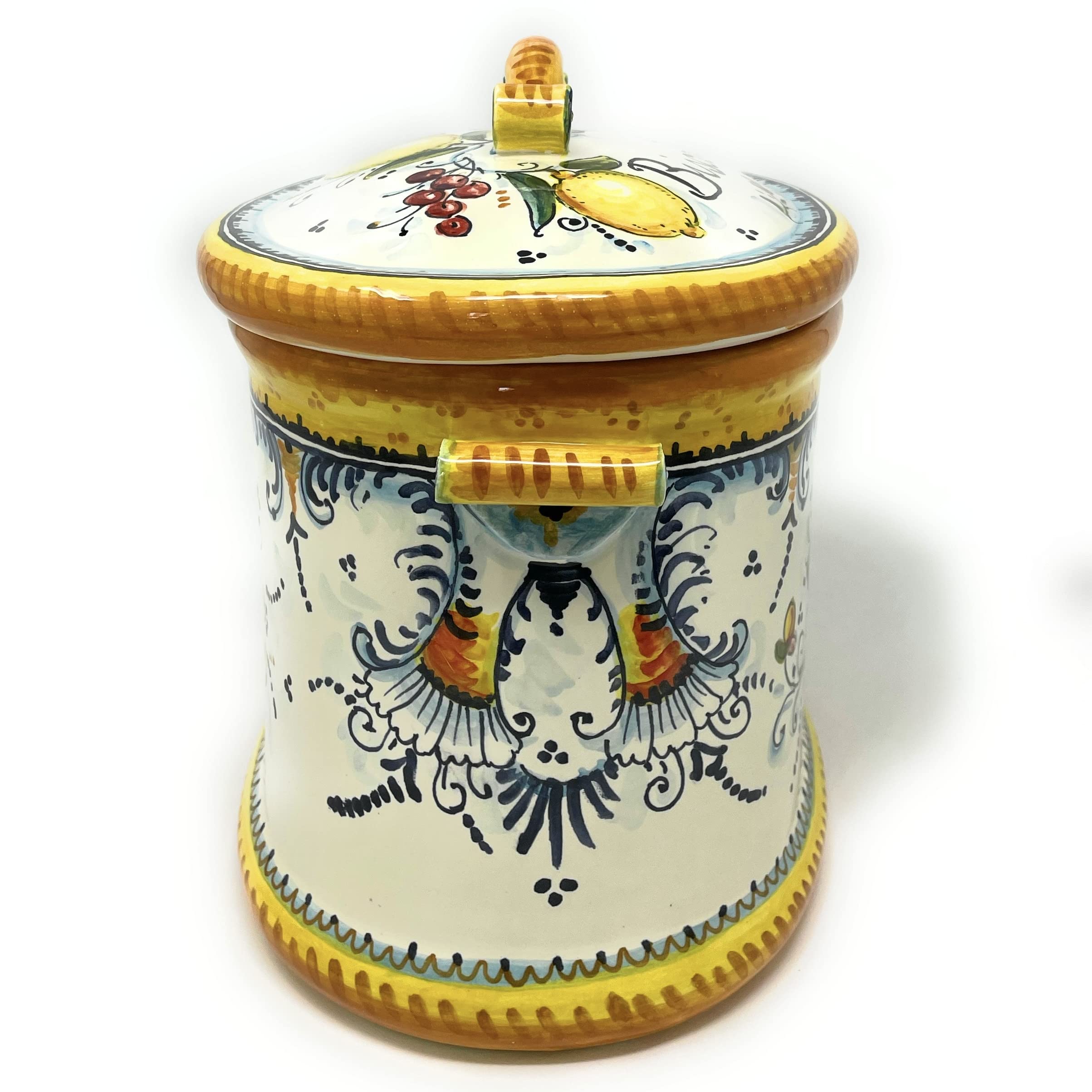 Italian Ceramic Biscuit Cookies Jar - Hand Painted Tuscan Art Pottery from Florence, Italy | Perfect for Kitchen Storage & Home Decor
