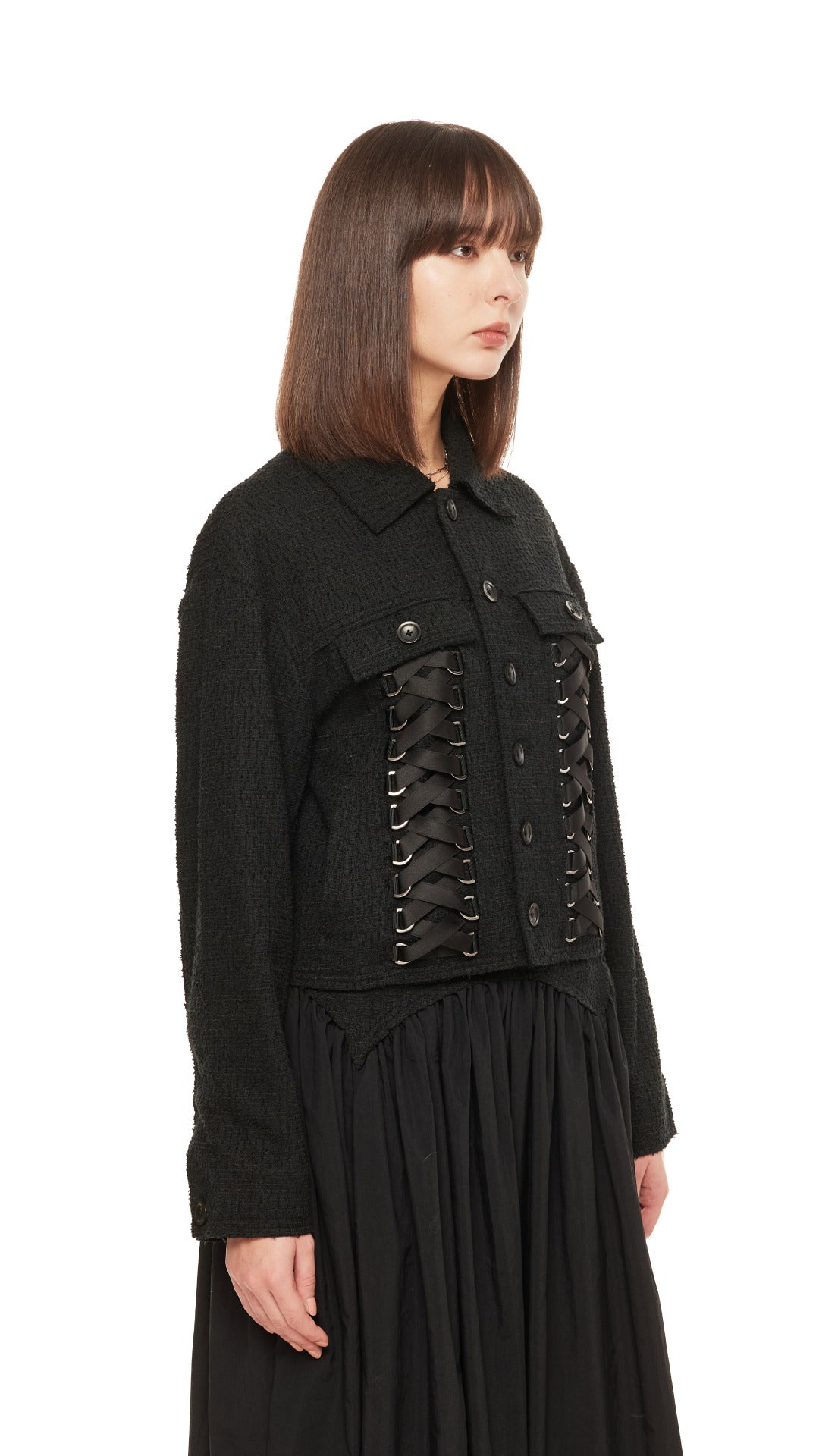 Stylish Tweed Lace-Up Jacket for Women - Vintage-Inspired Outerwear with Button Closure | Perfect for Office Wear, Autumn Fashion & Casual Outfits