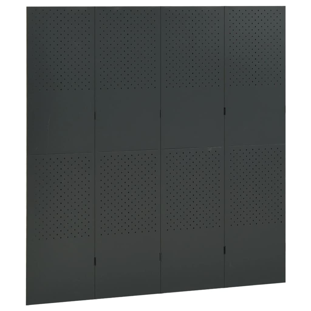 vidaXL 4-Panel Steel Room Divider Screen - Flexible Partition Design in Anthracite - 63