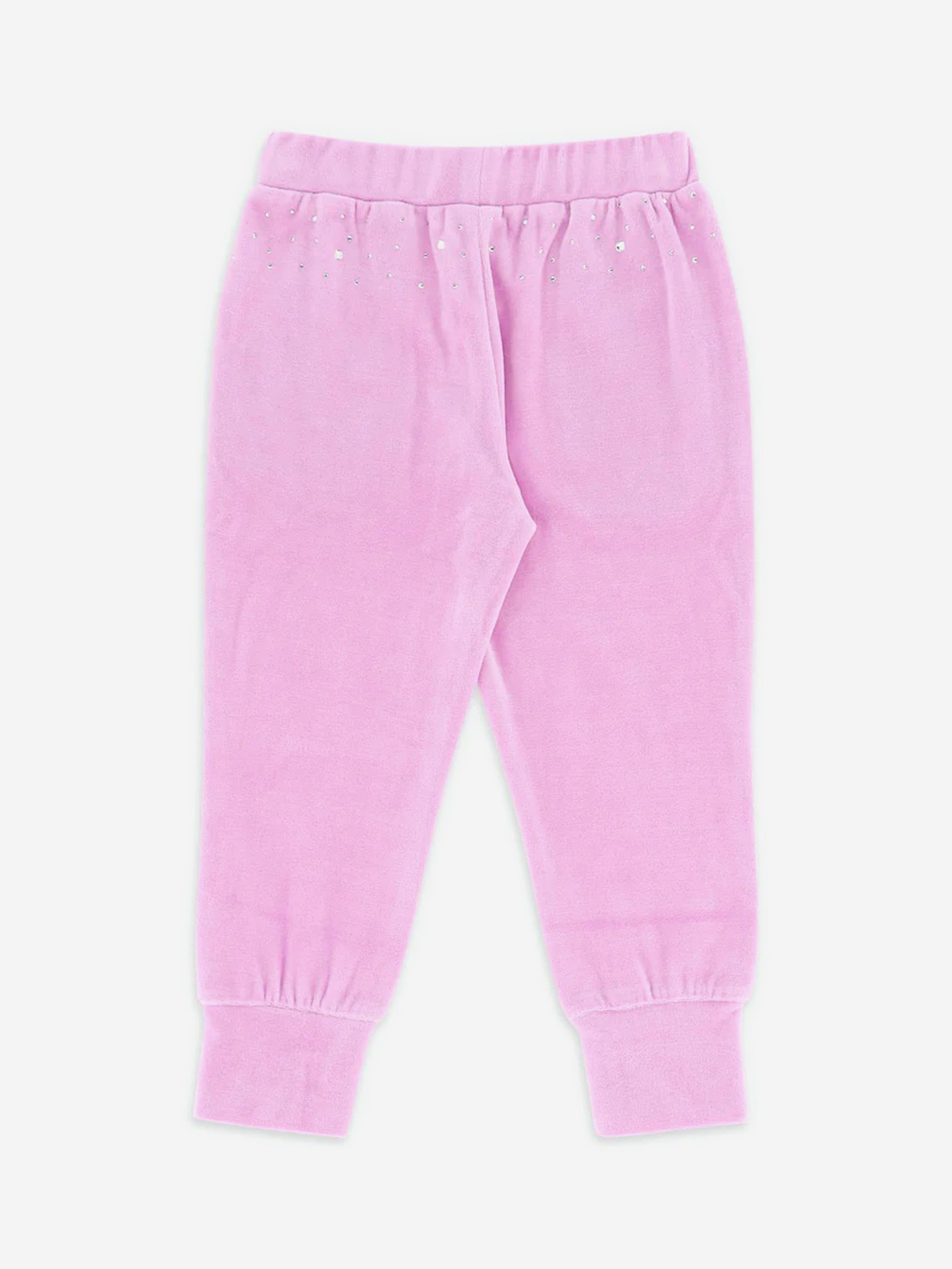 Angels Face Girls Pink Crystal Velour Joggers - Soft & Stylish Lounge Pants for Kids, Perfect for Playdates, School & Home Comfort