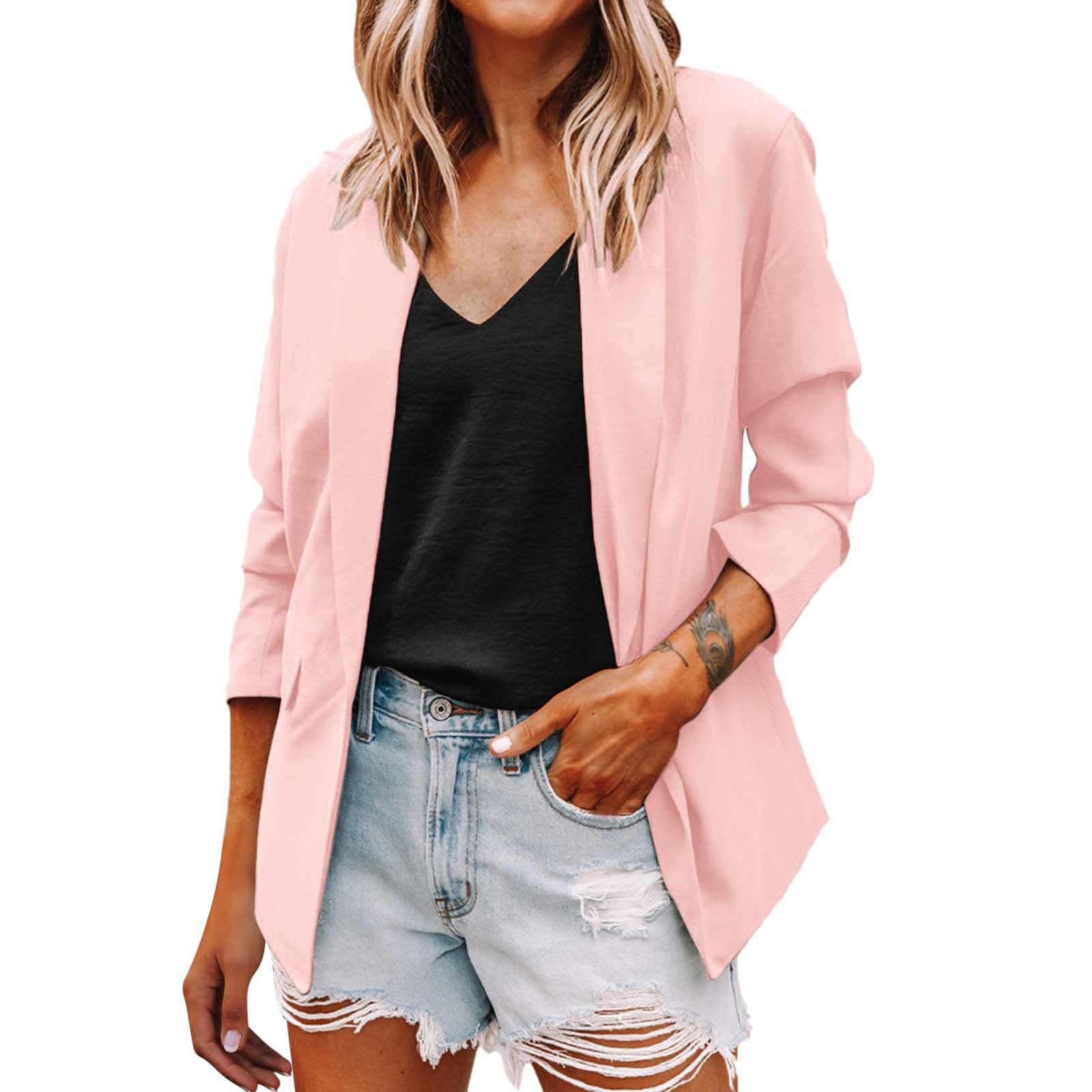 Women's Long Sleeve Solid Lapel Blazer Jacket - Business Suit Cardigan Coat for Office Work & Formal Occasions