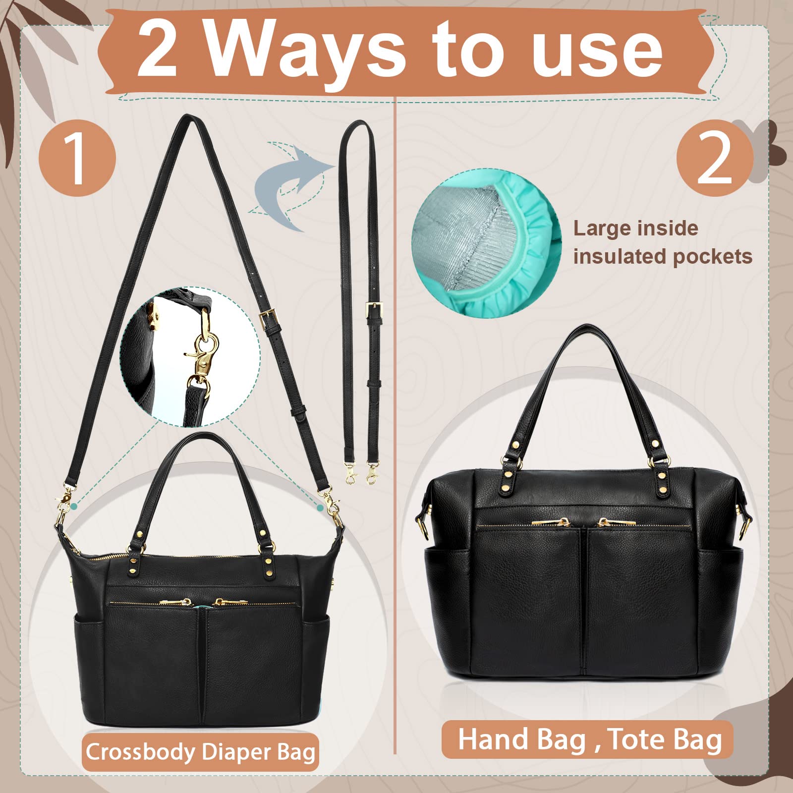 MOMINSIDE Mini Leather Diaper Bag with 13 Pockets - Compact Crossbody Baby Bag for Travel, Nursing & On-the-Go Moms | Perfect for Daycare, Shopping & Family Outings