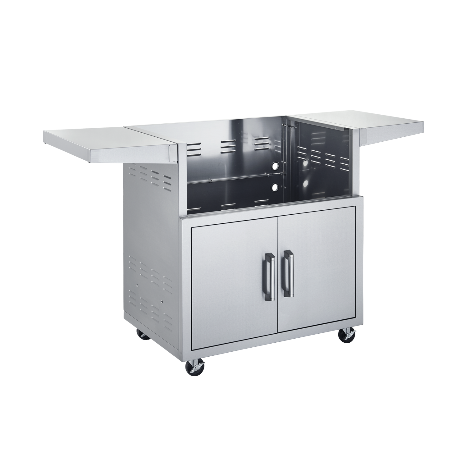 Broilmaster 34-Inch Stainless Steel Grill Cart with 2 Storage Doors & 2 Foldable Side Shelves - Perfect for Outdoor BBQ, Patio Cooking, and Backyard Entertaining