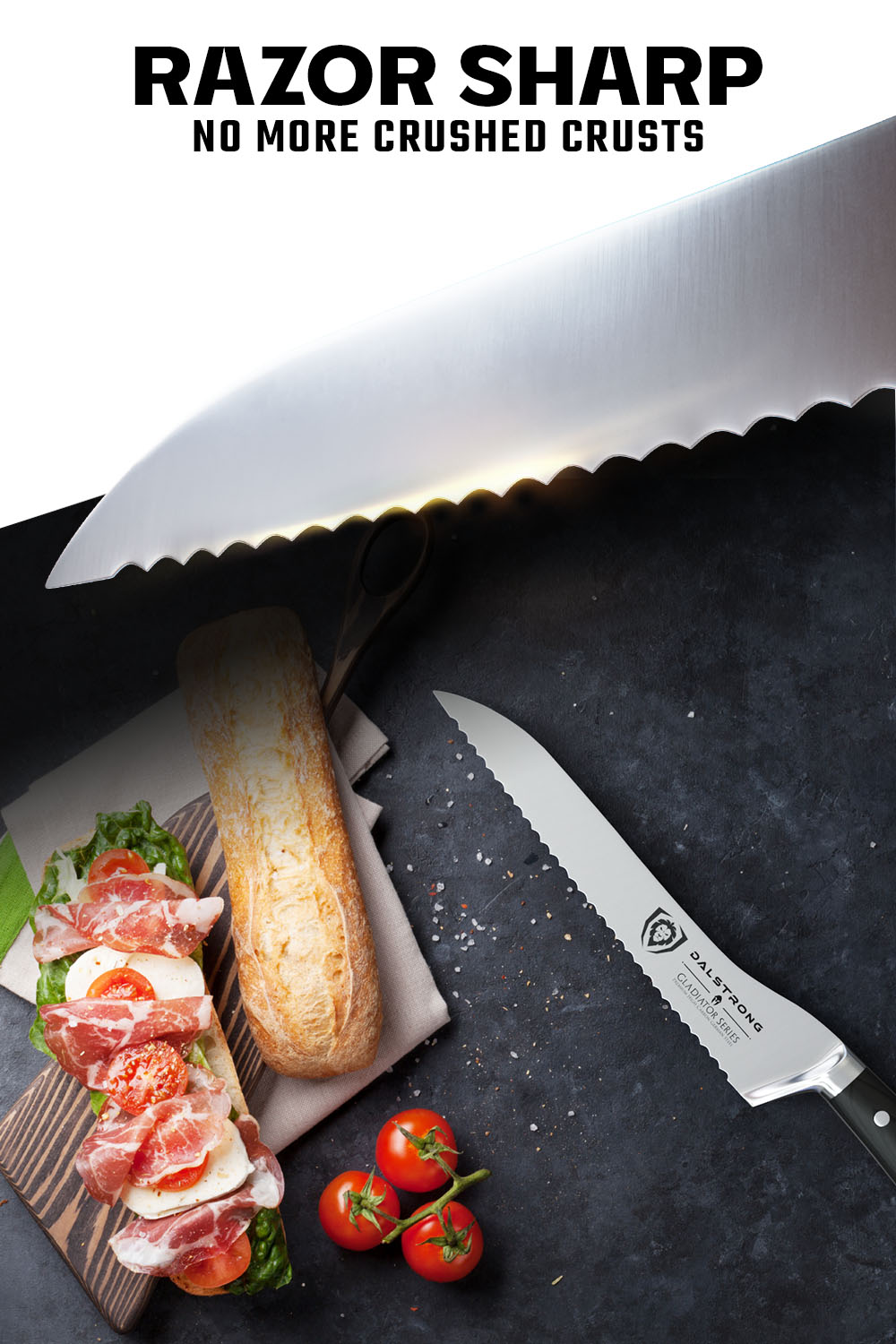 Dalstrong Gladiator Series 8-Inch Serrated Offset Bread & Deli Knife - NSF Certified Professional Kitchen Knife for Slicing Bread, Sandwiches & Deli Meats