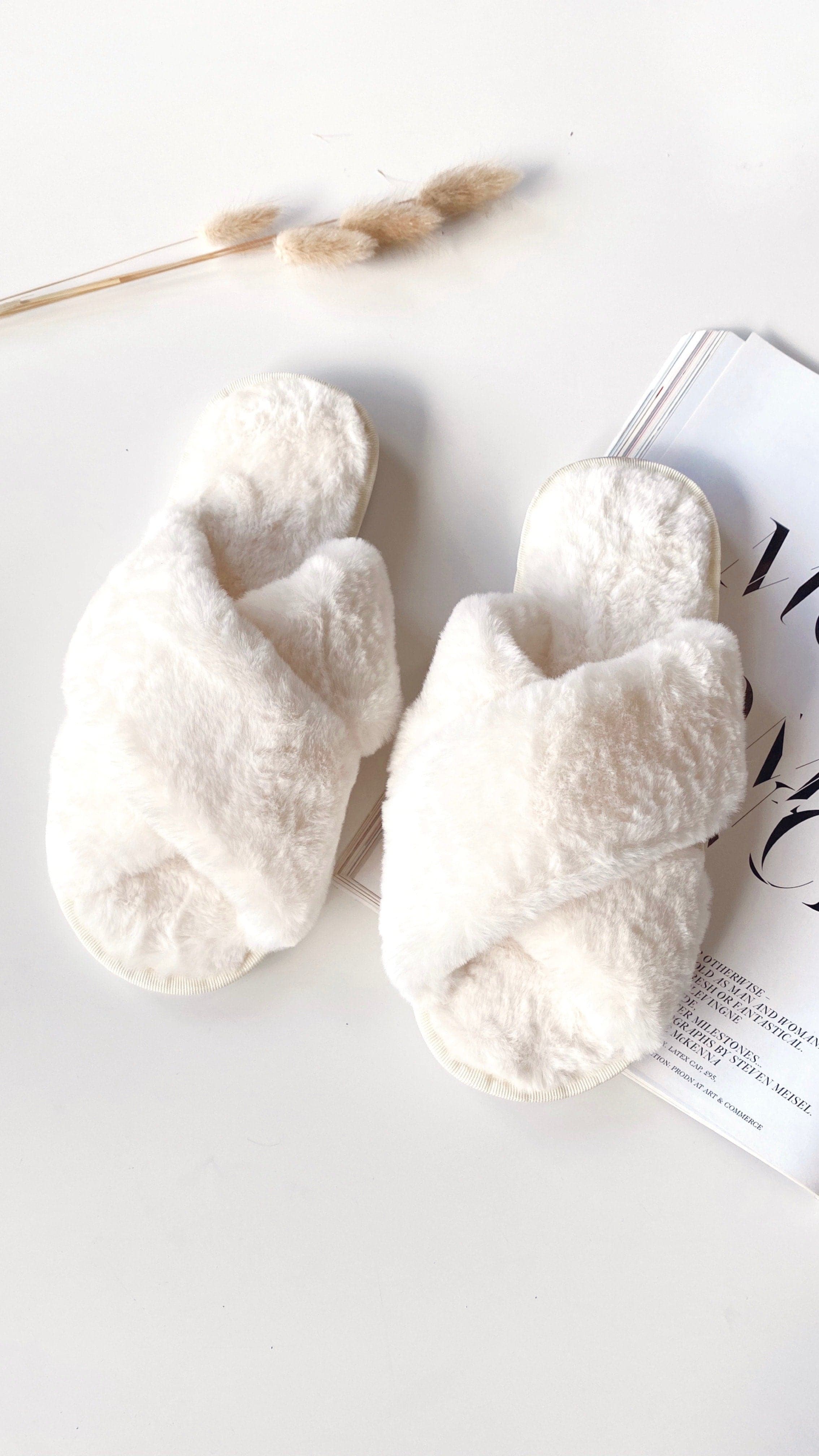 Jessica Fluffy Slippers for Women - Soft White Plush House Slippers with Non-Slip Sole - Perfect for Indoor Comfort, Lounge Wear & Cozy Home Relaxation