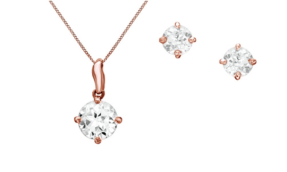 Simulated White Sapphire Pendant Necklace & Earrings Set in Sterling Silver - Elegant Jewelry Gift for Women, Perfect for Weddings, Anniversaries and Special Occasions