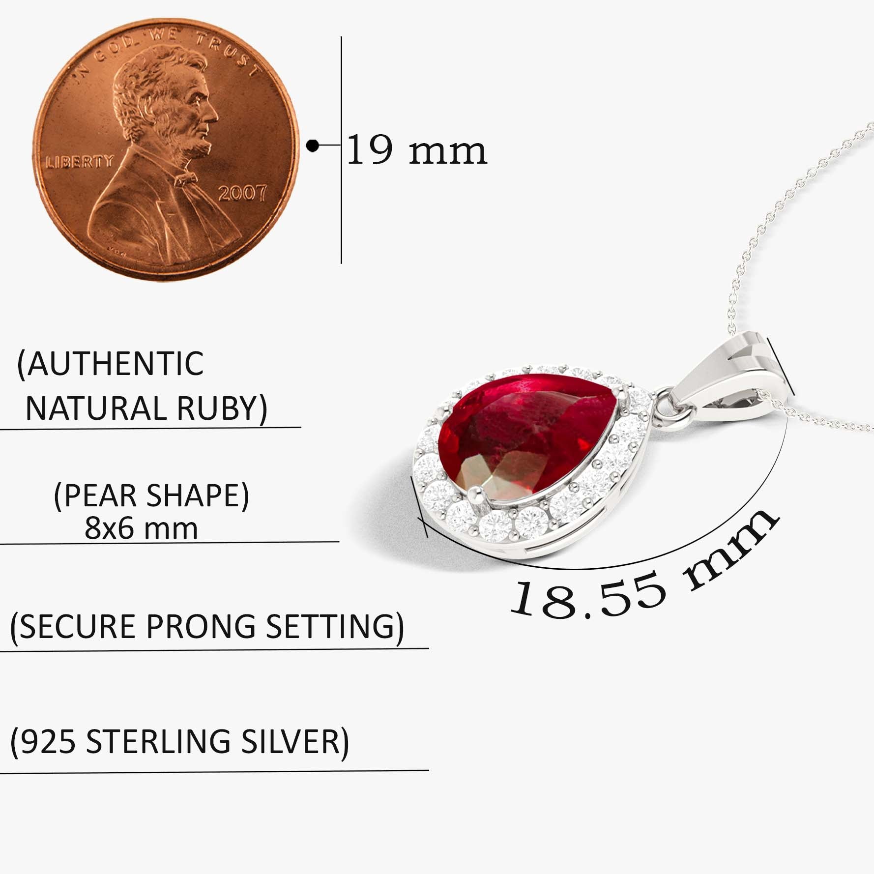 Natural Ruby & White Zircon Halo Pendant Chain Necklace - Elegant Jewelry for Women, Perfect for Weddings, Anniversaries & Special Occasions