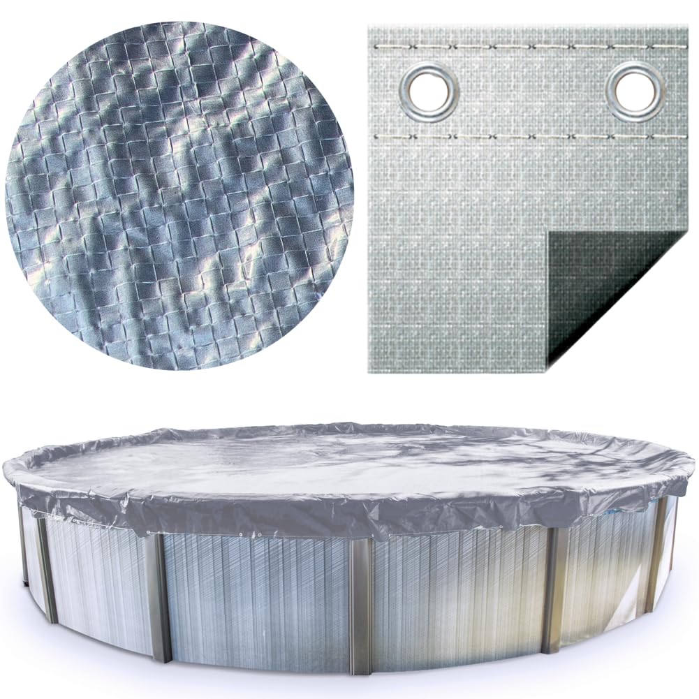 SWIMLINE HYDROTOOLS Silver King Heavy Duty Above Ground Pool Cover - 37 FT Round, Silver/Black, Includes Winch & Cable, UV Protection for 33-37 FT Pools | Durable Winter Protection for Inground & Above Ground Swimming Pools