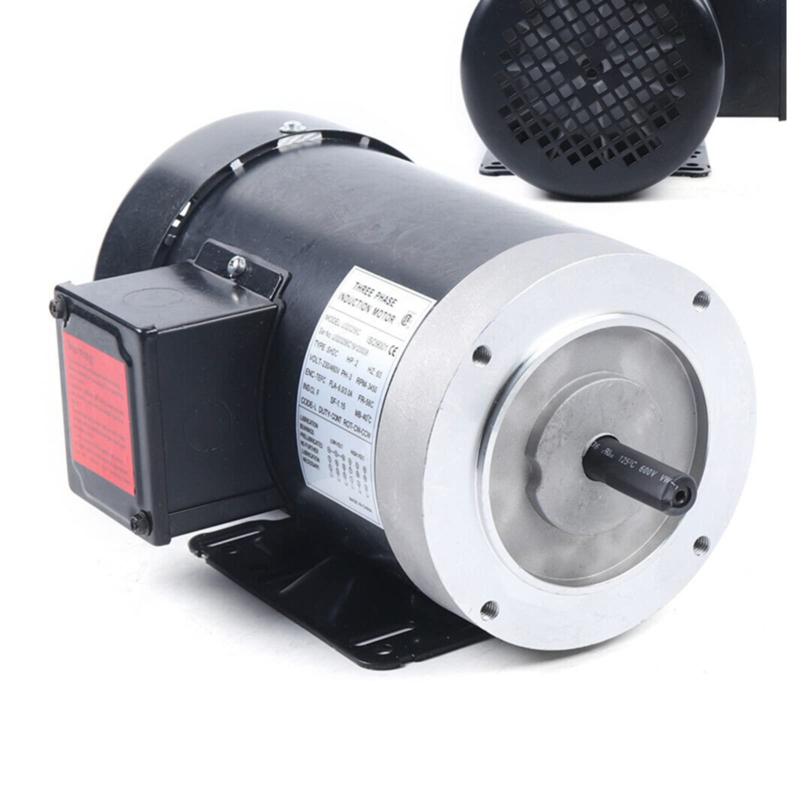 2HP 3 Phase Electric Motor 208V-230V/460V AC Motor, 56C Frame 3450 RPM TEFC 5/8