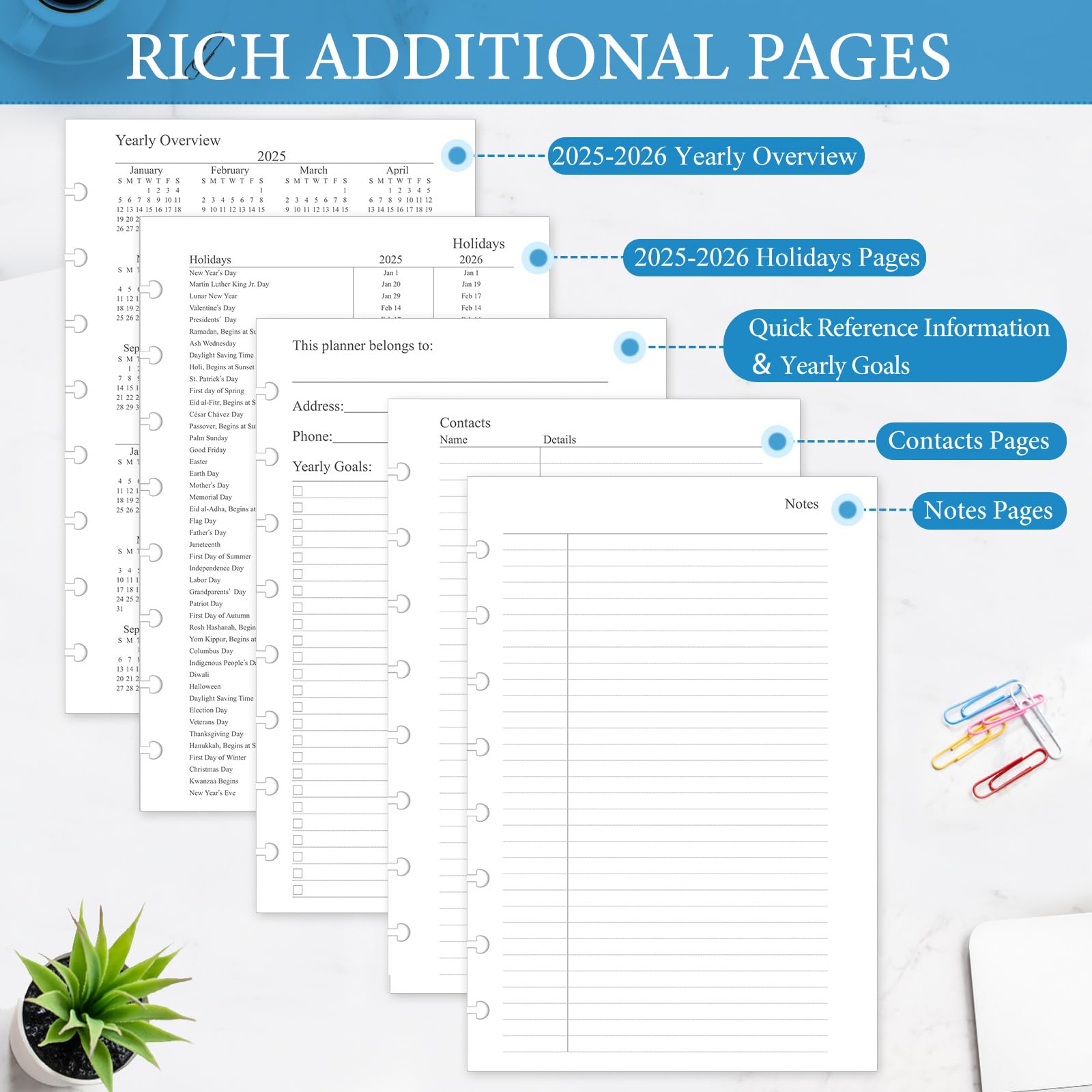 2025 Monthly Planner Refill - 12-Month Calendar with Tabs for 8-Disc Discbound Notebooks, 5.5
