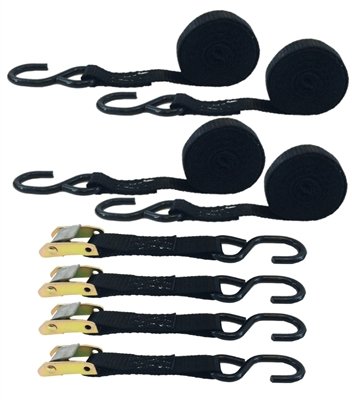 (4 Pack) 1 Inch Heavy Duty Black Cam Buckle Straps with Coated S Hooks - 20 Feet Long - Perfect for Securing Cargo, Tarp Tie Downs, and Outdoor Gear