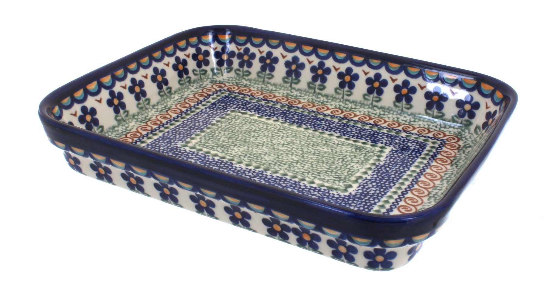 Blue Rose Polish Pottery Aztec Flower Rectangular Baker - Medium Size Ceramic Baking Dish for Casseroles, Lasagna & Desserts | Perfect for Oven, Microwave & Dishwasher Safe