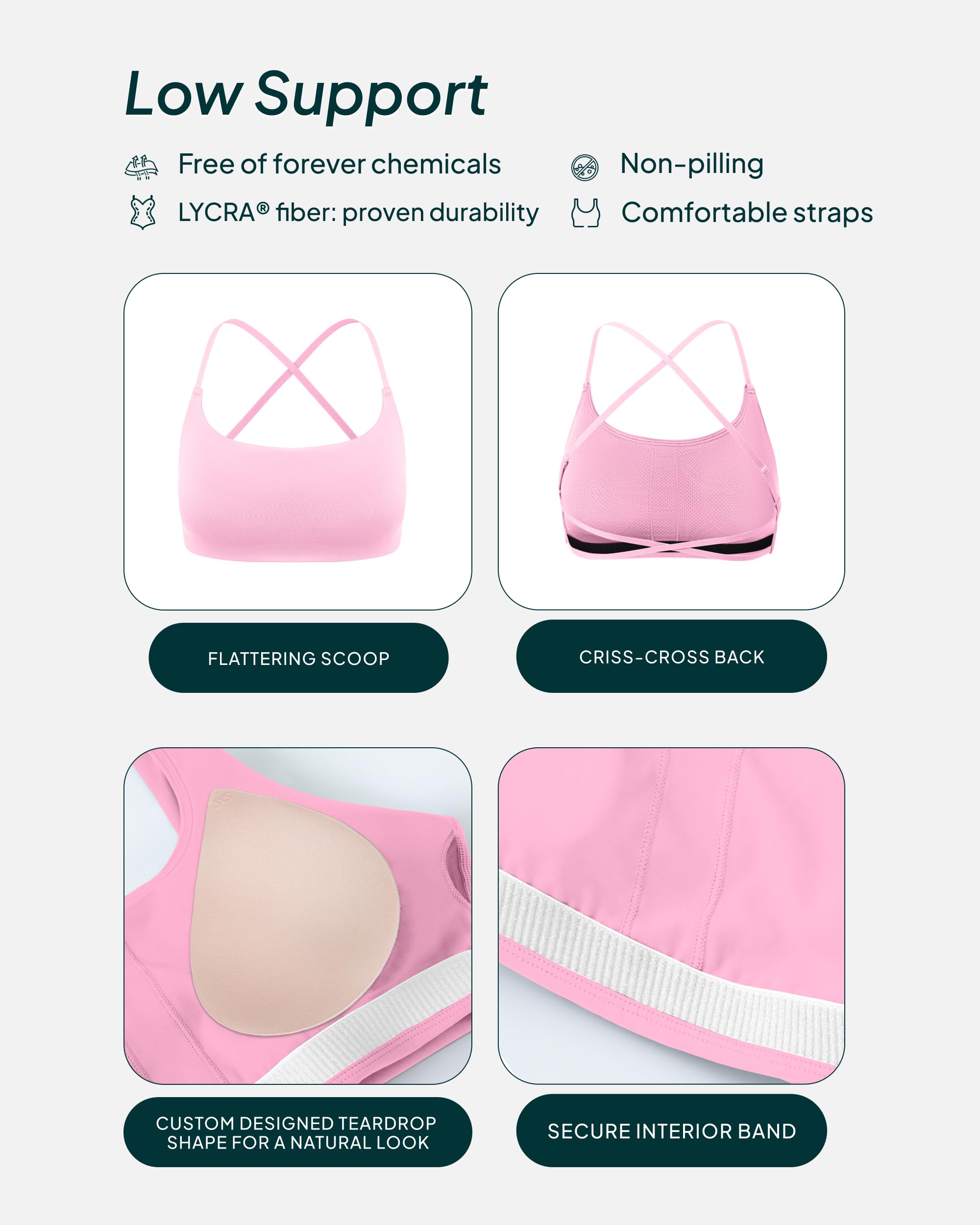 Open Back Strappy Yoga Bras for Women - Low Support Criss-Cross Sports Bra with Removable Pads - FlexFlow - Perfect for Yoga, Gym Workouts & Dance Classes