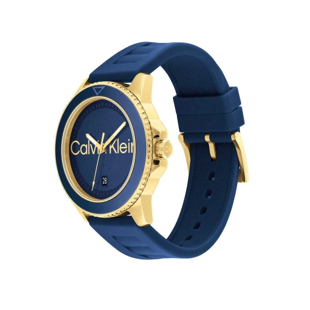 Calvin Klein Aqueous Gold Dial Blue Silicone Watch 25200425 - Stylish Unisex Timepiece for Casual & Formal Wear