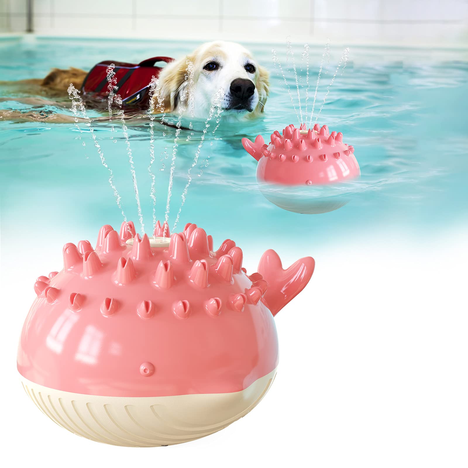 **LFHouzze Durable Dog Chew Toys - Interactive Floating Pool Toys for Aggressive Chewers with Water Sprayer, Training, Teeth Cleaning & Play - Perfect for Backyard Pools, Lakes & Beach Fun (Pink)**