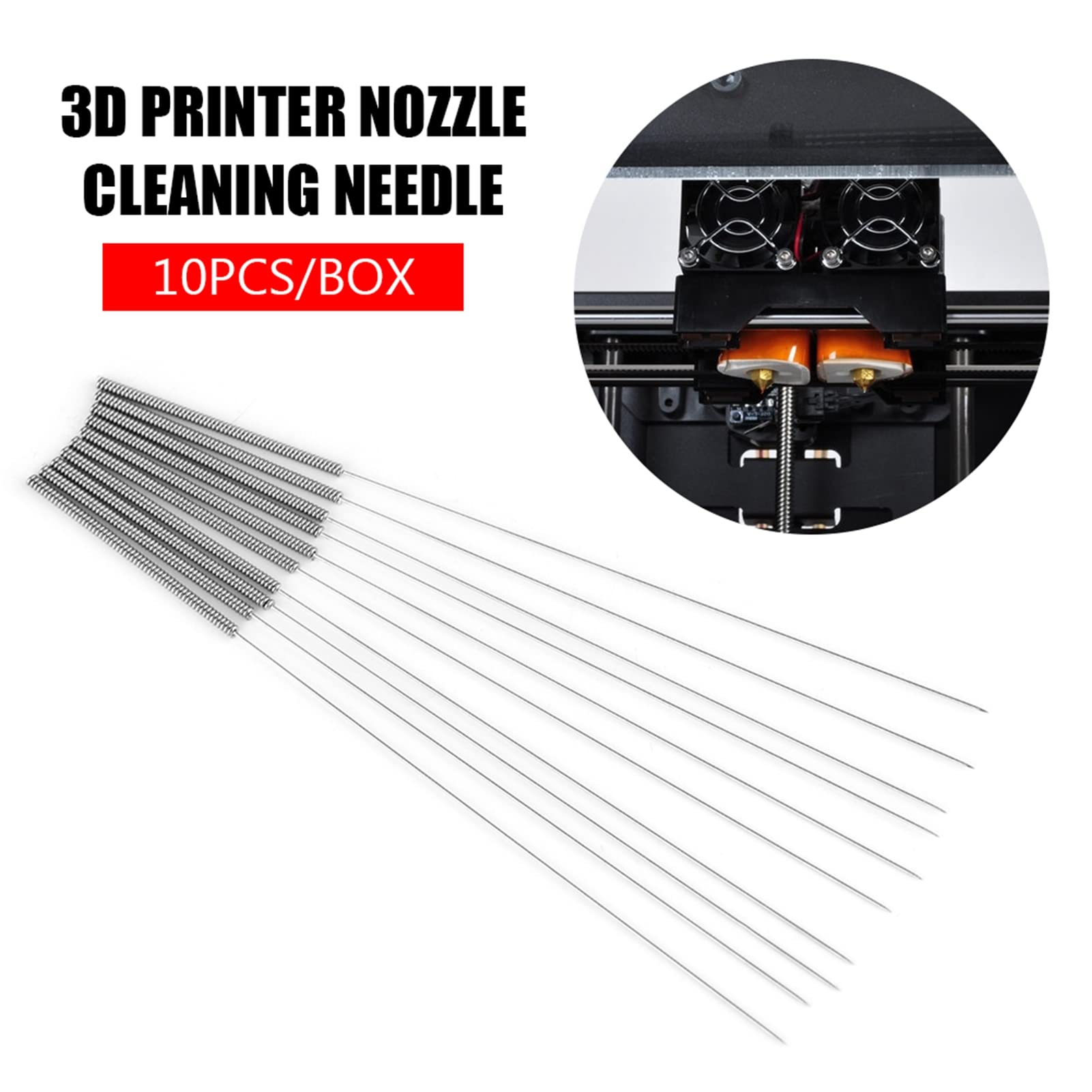 10Pcs 0.4mm Stainless Steel 3D Printer Nozzle Cleaning Needle Drill Bits Kit - Essential Tool for 3D Printer Maintenance & Clog Removal - Perfect for Ender 3, Creality, Prusa & Most FDM Printers