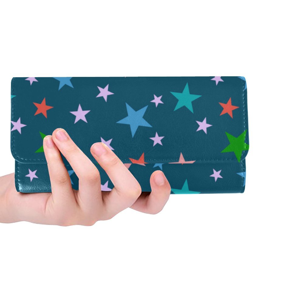 Women's Tri-Fold Wallet with Bright Colorful Star, Flower & Heart Cute Animal Print - Stylish Designer Wallet for Everyday Use, Travel & Gifting