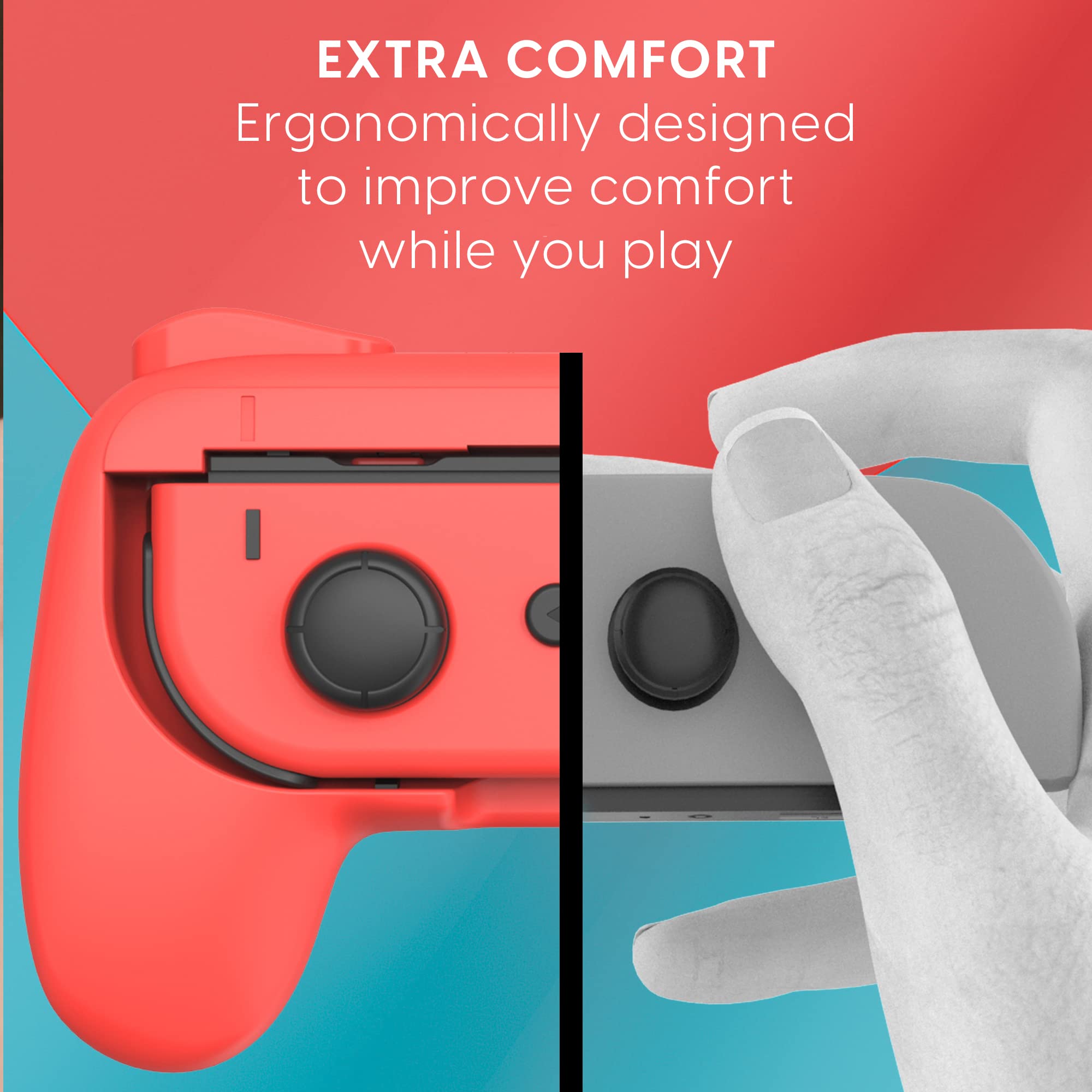 TALK WORKS Ergonomic Joy-Con Grips for Nintendo Switch - Secure & Comfortable Gaming Controller Grips Set (Blue/Red Combo, 2 Pack) - Perfect for Handheld Mode, Long Gaming Sessions & Multiplayer Games