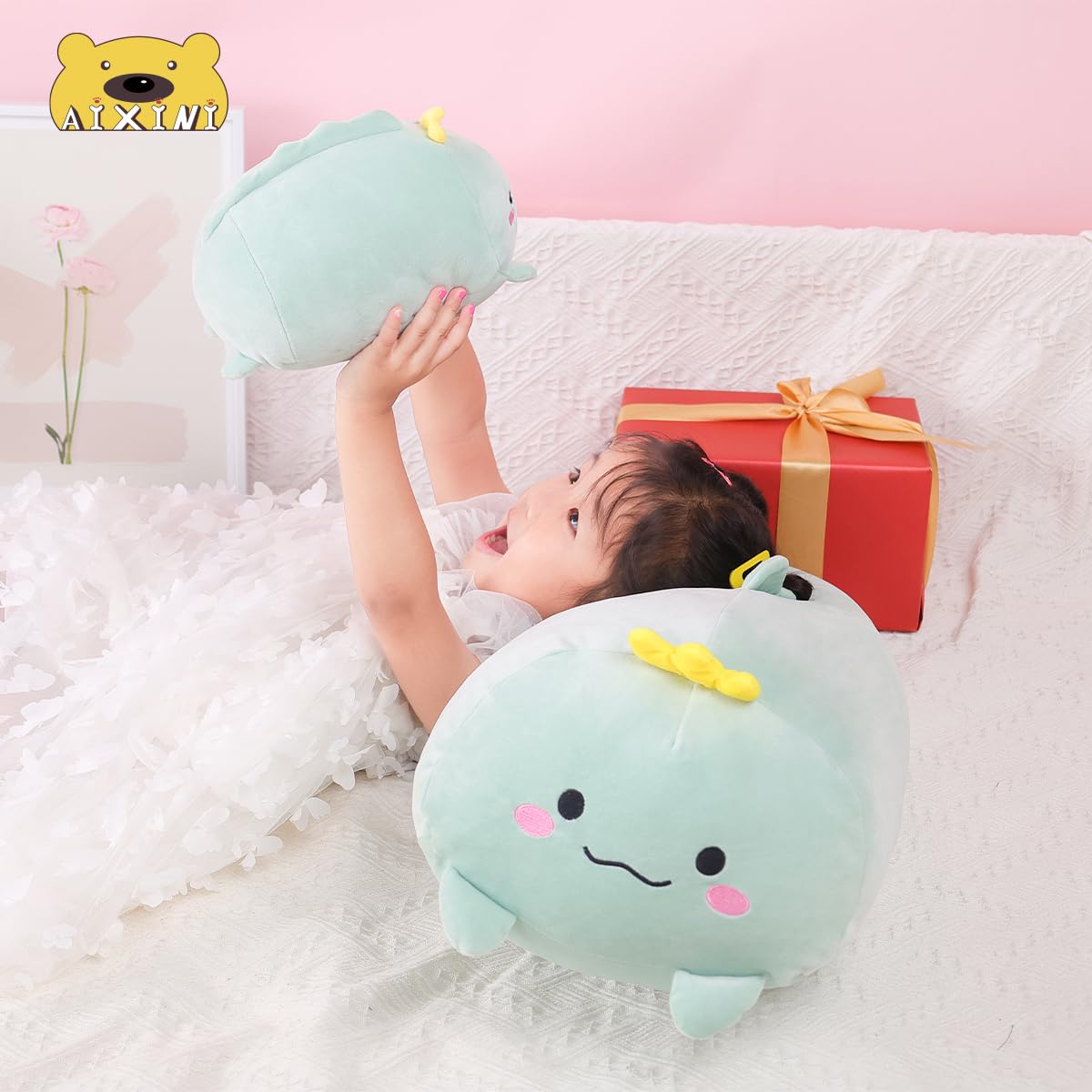 AIXINI 35.5 Inch Super Soft Dinosaur Plush Stuffed Animal - Cylindrical Body Pillow for Kids & Adults, Cute Cartoon Hugging Toy Gift for Birthday, Christmas (Great for Cuddling, Home Decor & Stress Relief)