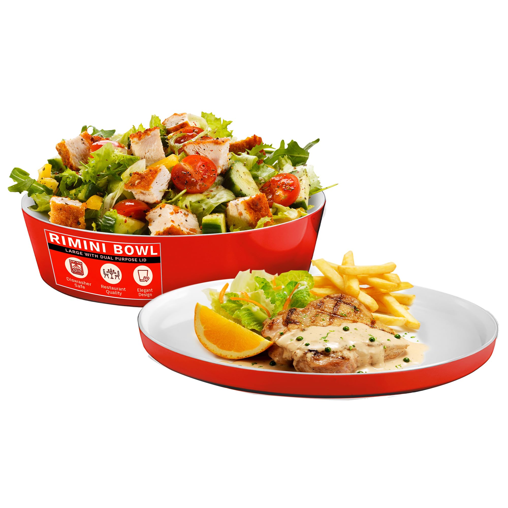 Large Red Melamine Bowl with Lid - 10.3