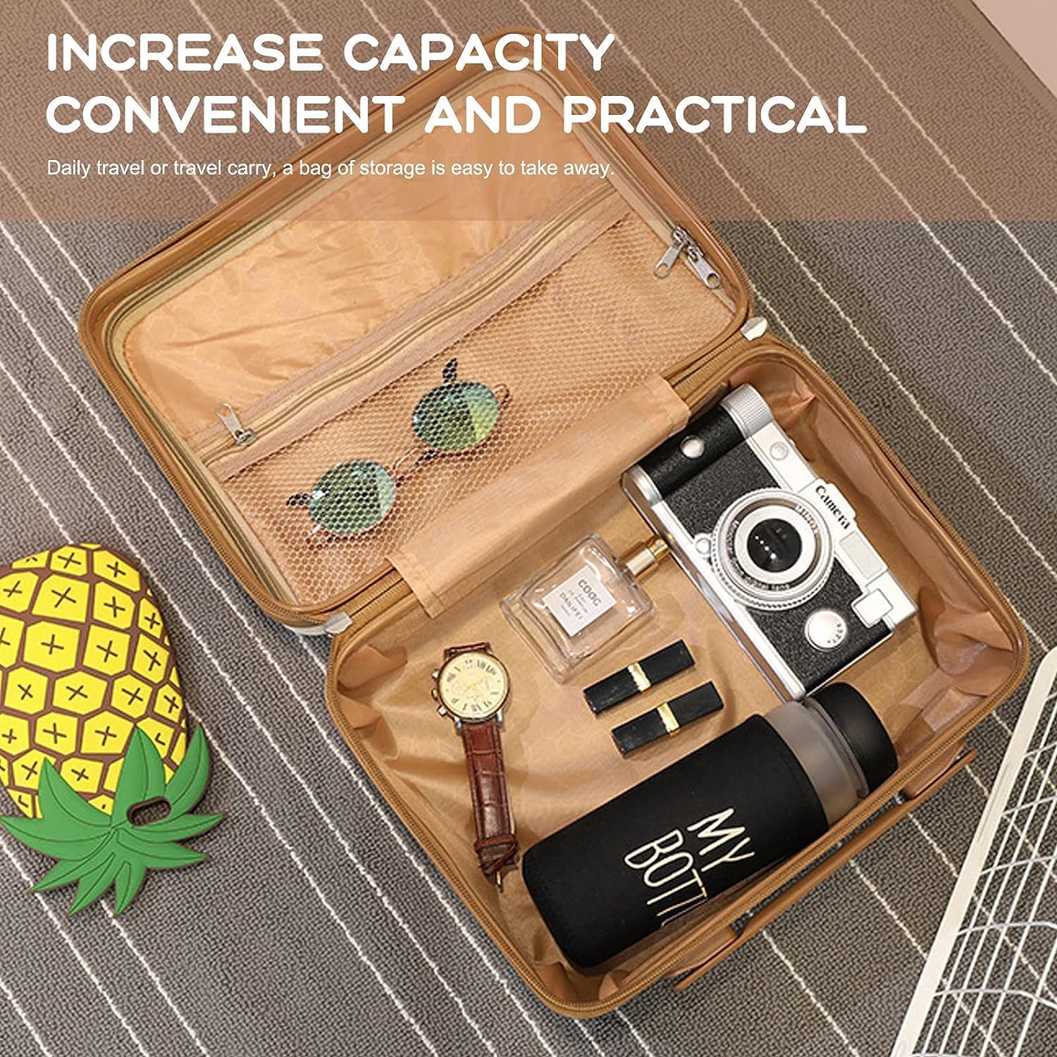 Brikipth 14 Inch Small Suitcase - Lightweight Hand Carry Travel Luggage for Women, Waterproof Cosmetic Storage Bag, Cute Mini Travel Case (Black-White) - Perfect for Weekend Trips, Airplane Carry-On & Business Travel