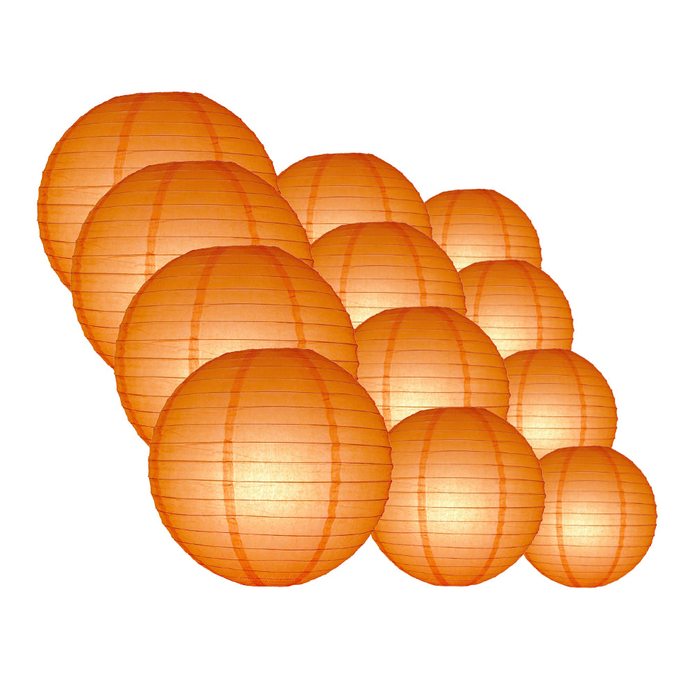 12-Piece Orange Paper Lantern Set - Chinese Hanging Decorations for Wedding, Party & Festival (12/10/8 Inch) - Perfect for Asian-Themed Events, Home Decor & Outdoor Celebrations