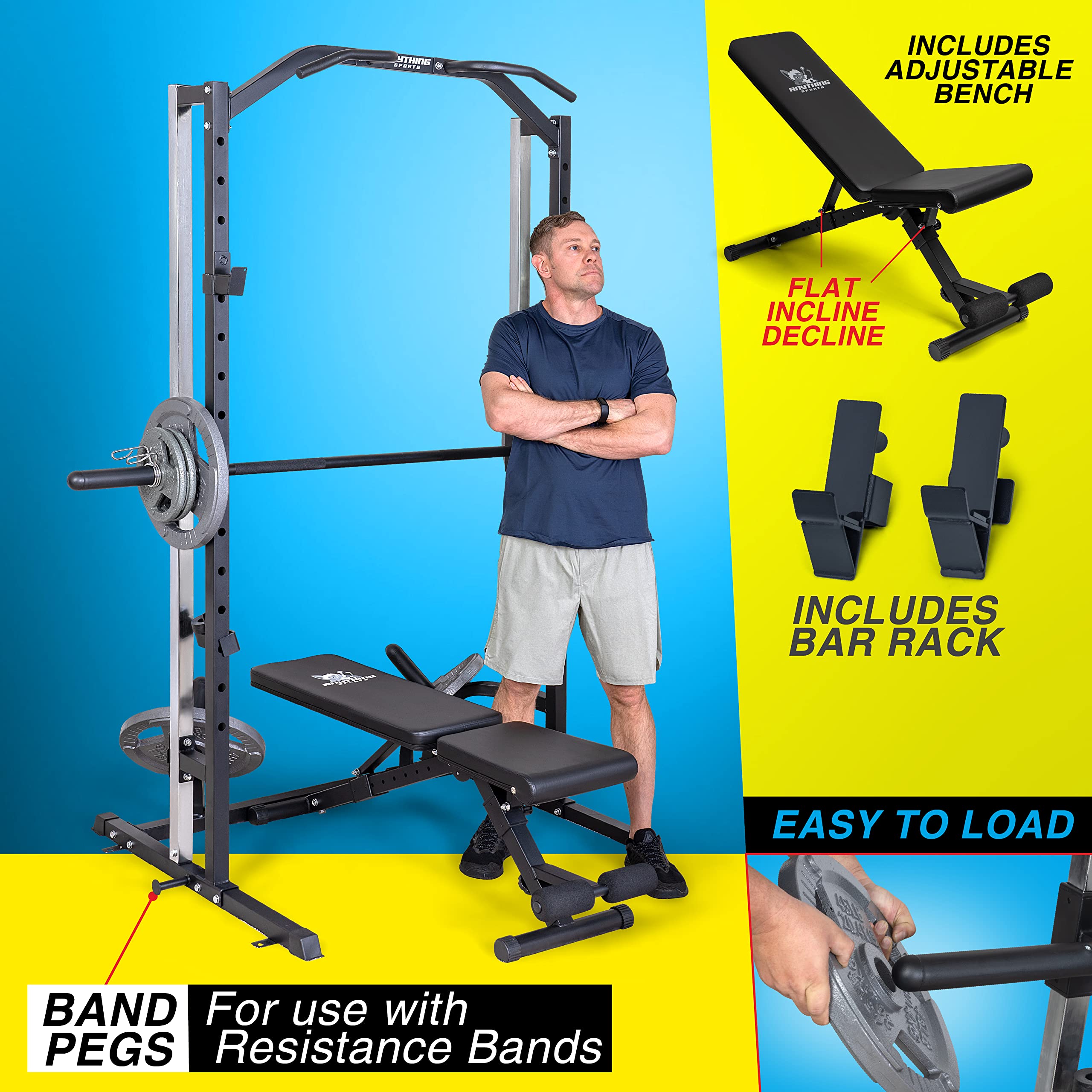 Compact Smith Machine with Adjustable Bench - Home Gym Strength Training Equipment for Full Body Workouts & Weight Lifting