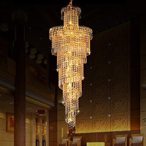LITFAD Modern Spiral Chandelier - 16-Light Crystal Pendant Lighting Fixture in Gold, Luxury Hanging Lamp for Living Room, Hotel, Restaurant & Corridor | Elegant Ceiling Light for Dining Room, Foyer & Wedding Venue Decoration