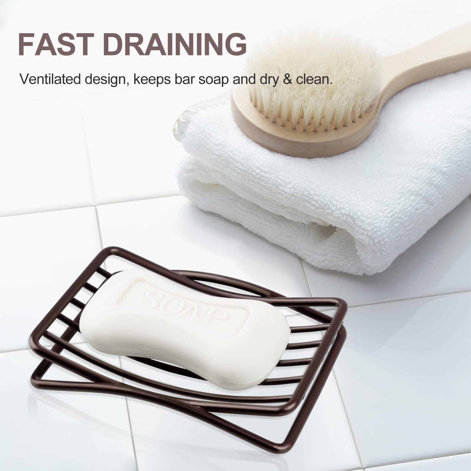 Stainless Steel Soap Dish Holder for Shower, Bathroom & Kitchen - Self Draining Soap Tray with Quick Dry Design - Bronze Bath Accessory for Sink, Bathtub & Countertop Organization