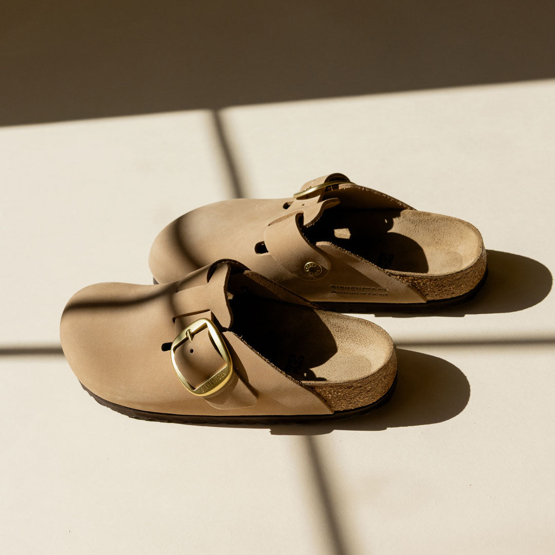 Birkenstock Boston Big Buckle Nubuck Leather Sandals - Comfortable Unisex Clogs for Men & Women - Perfect for Home, Office and Casual Outings