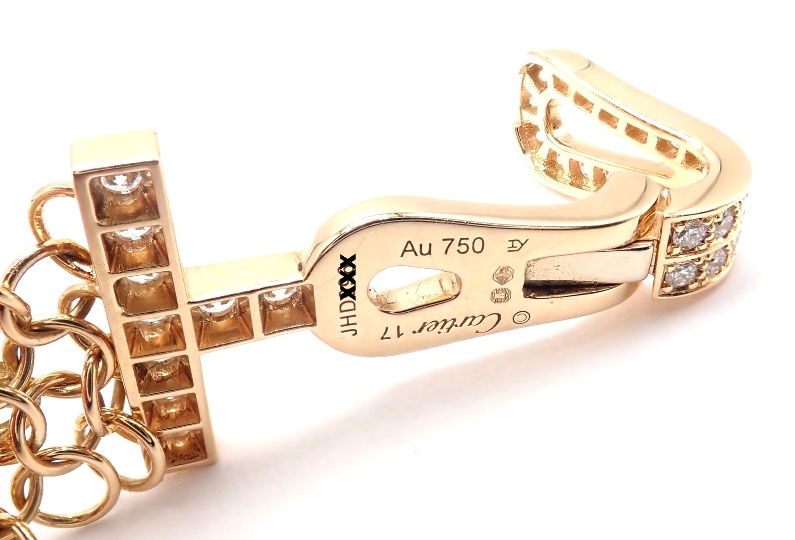 Authentic Cartier Agrafe 18k Rose Gold Diamond Link Bracelet - Size 17 - Luxury Jewelry Gift for Women - Perfect for Anniversaries, Weddings & Special Occasions